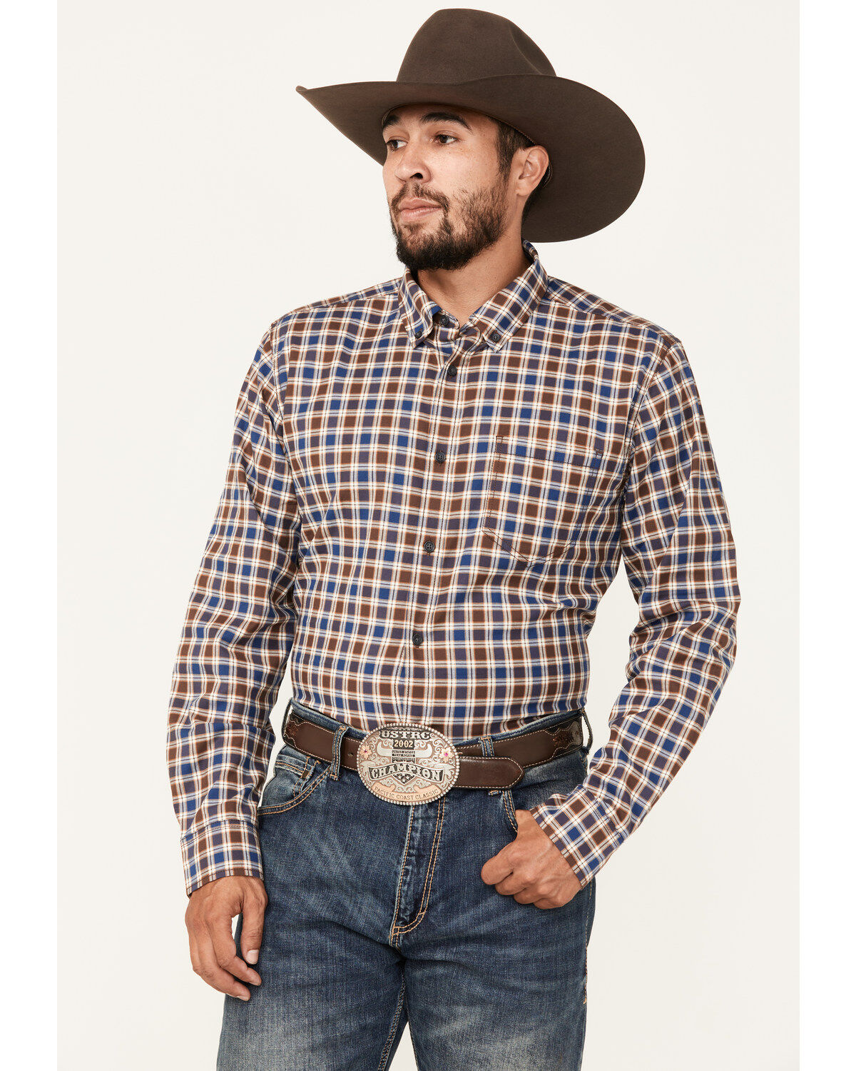 Cody James Men's Hound Dog Plaid Print Long Sleeve Button-Down Western Shirt - Big