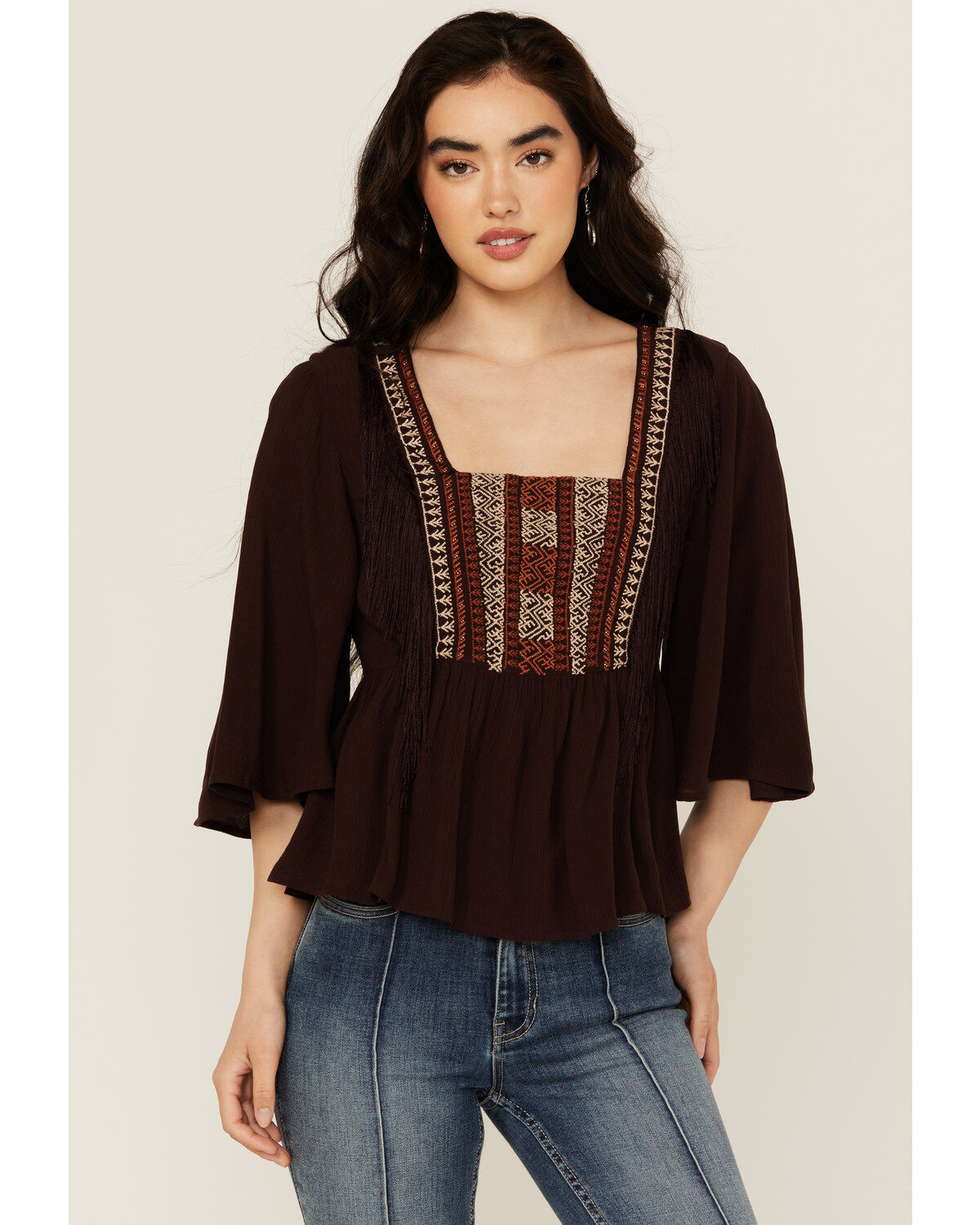 Shyanne Women's Embroidered Fringe Short Sleeve Shirt