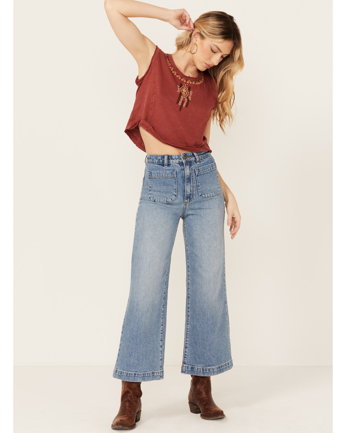 Rolla's Women's Boot Barn Exclusive Brad Medium Wash High Rise Sailor Wide Leg Stretch Denim Jeans
