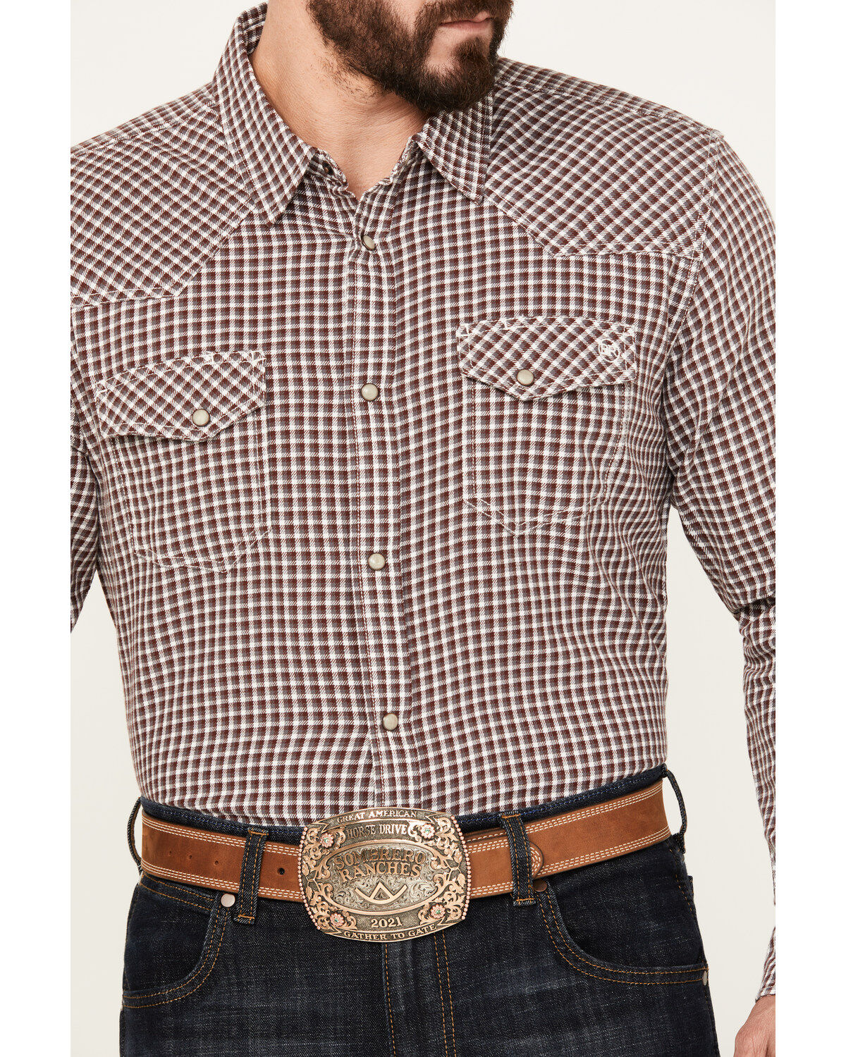 Blue Ranchwear Men's Rawlins Plaid Print Long Sleeve Western Snap Shirt