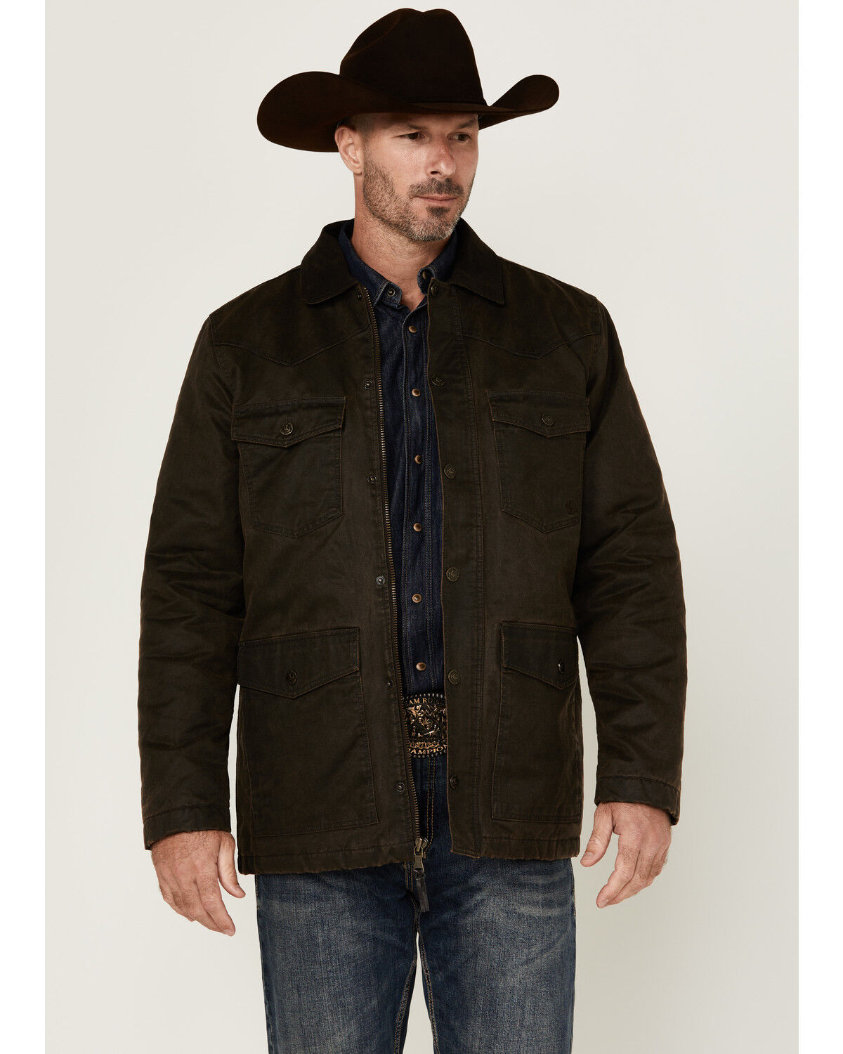 Cody James Men's Road Dust Washed Oil Skin Long Jacket