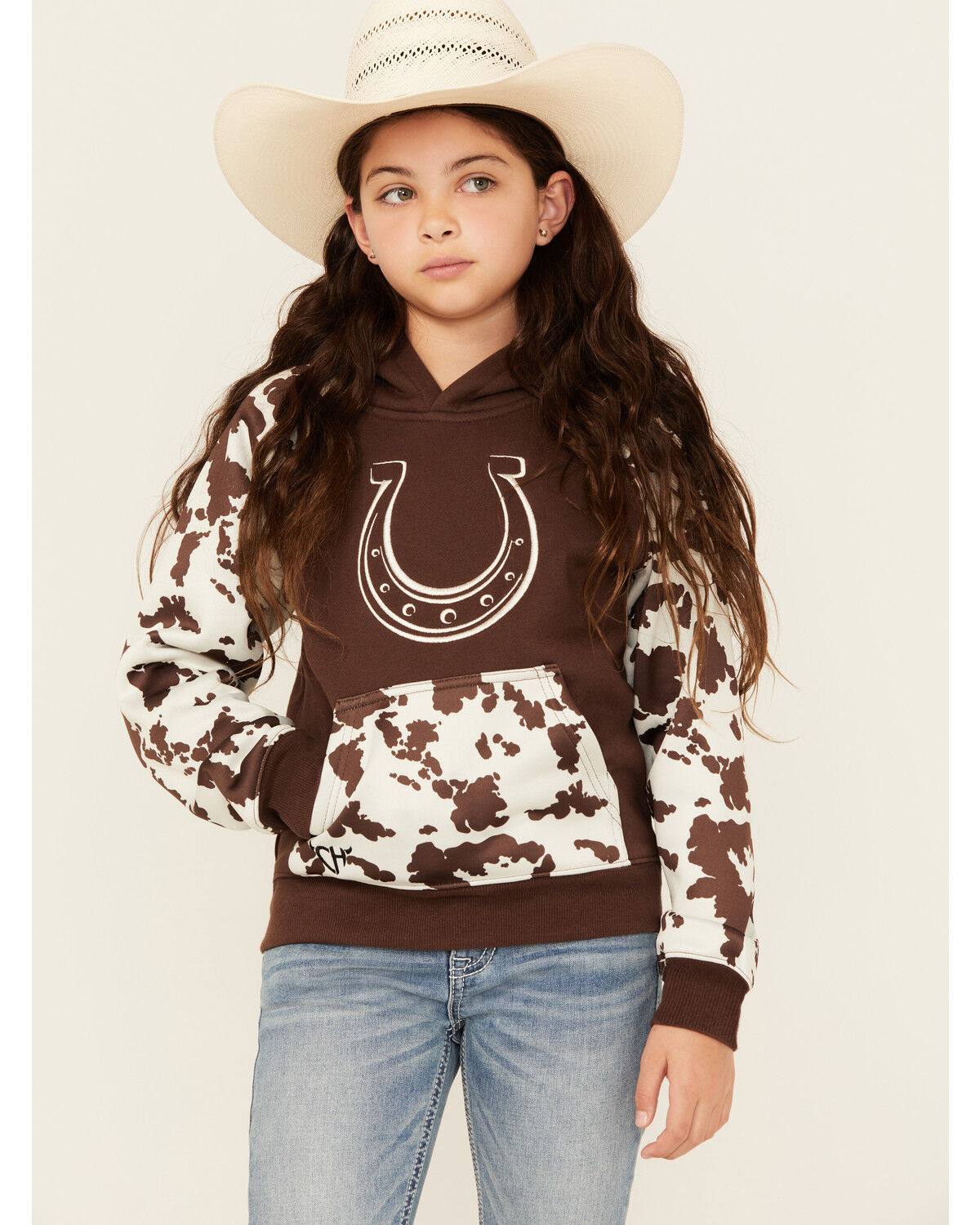 Cowgirl Hardware Girls' Horseshoe Raglan Fleece Hoodie