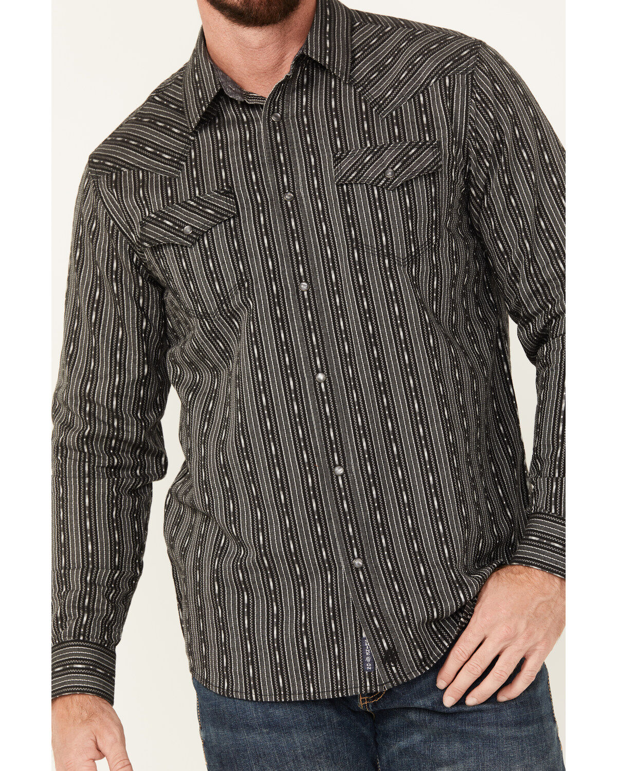 Moonshine Spirit Men's Concrete Cowboy Striped Print Long Sleeve Snap Western Shirt