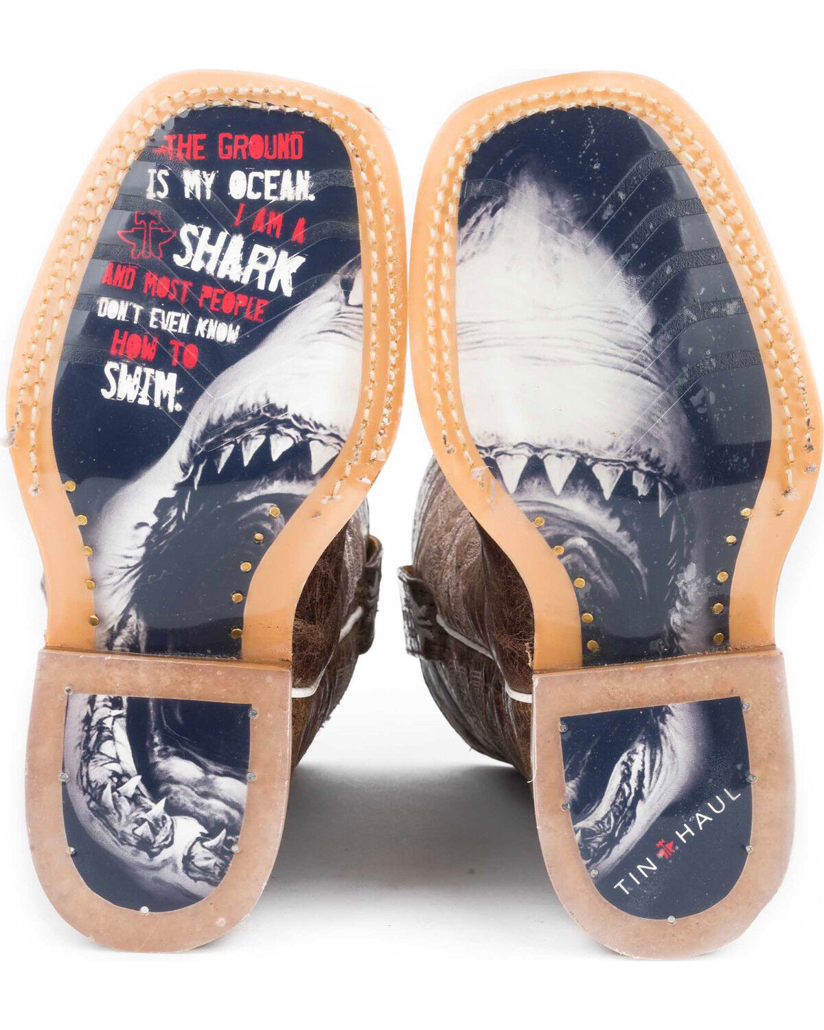 Tin Haul Boys' Tan and Red 8" Leather Western Boots - Square Toe