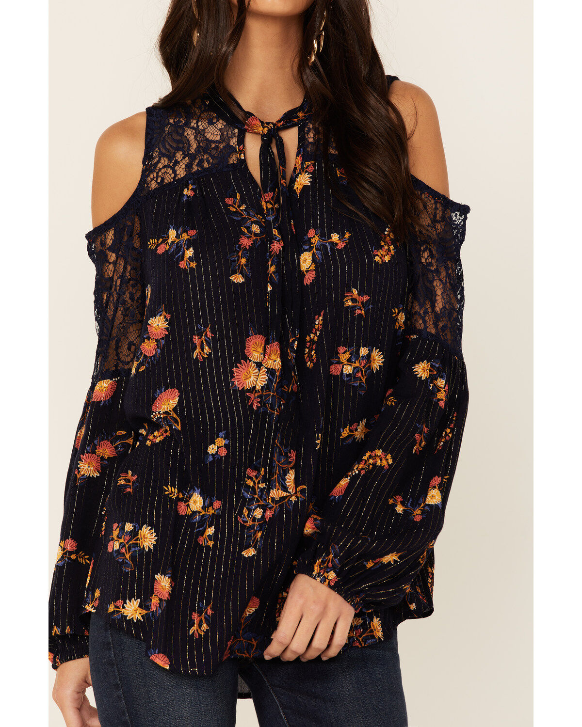 Miss Me Women's Cold Shoulder Long Sleeve Floral Top