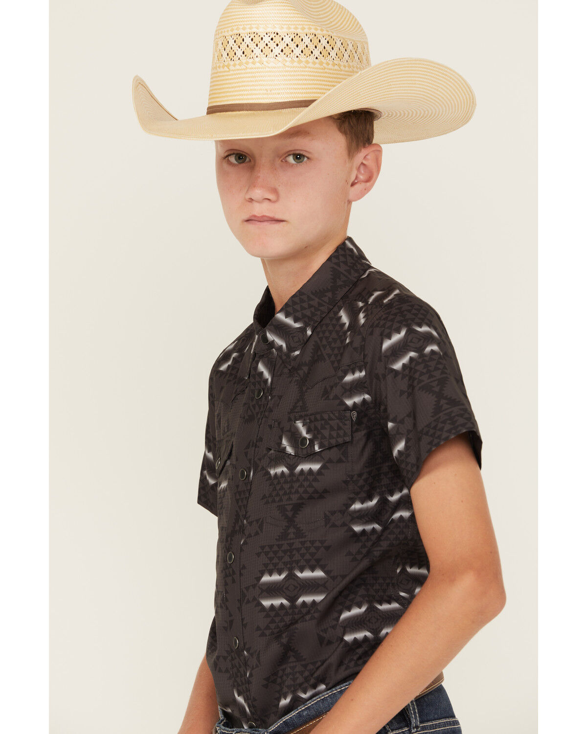 Rock & Roll Denim Boys' Tek Southwestern Print Short Sleeve Snap Western Shirt