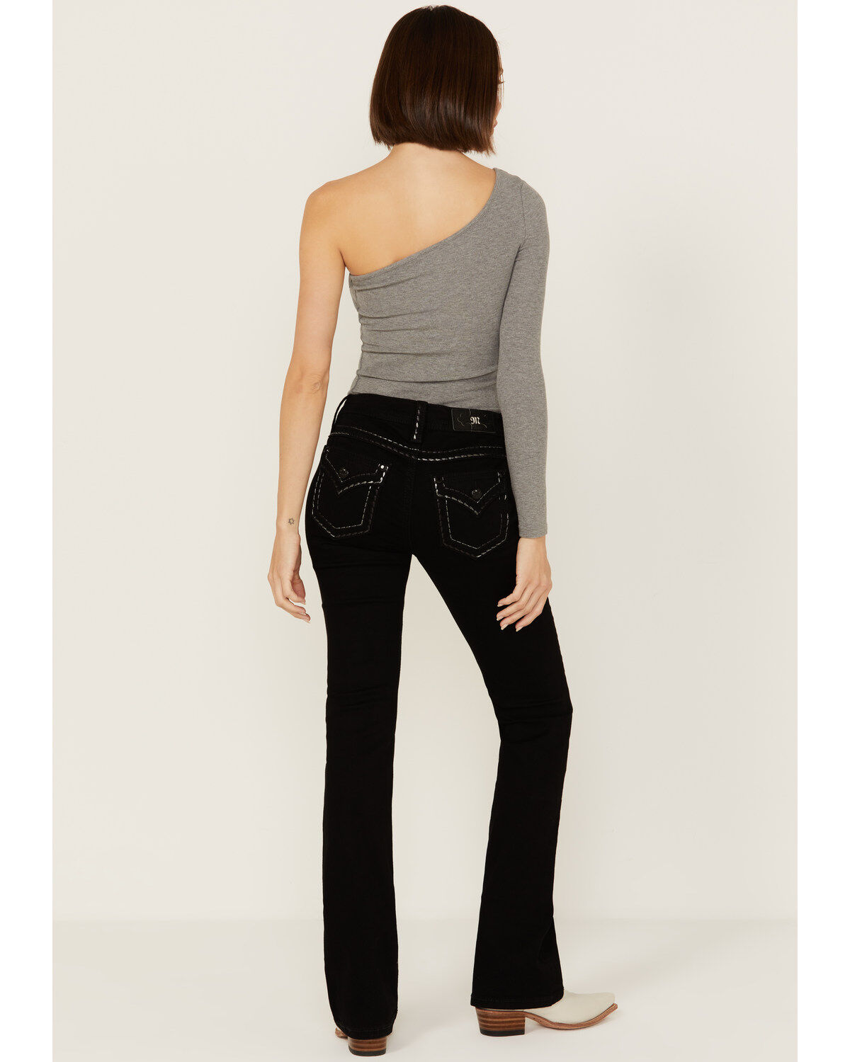 Miss Me Women's Mid Rise Border Pocket Bootcut Stretch Denim Jeans