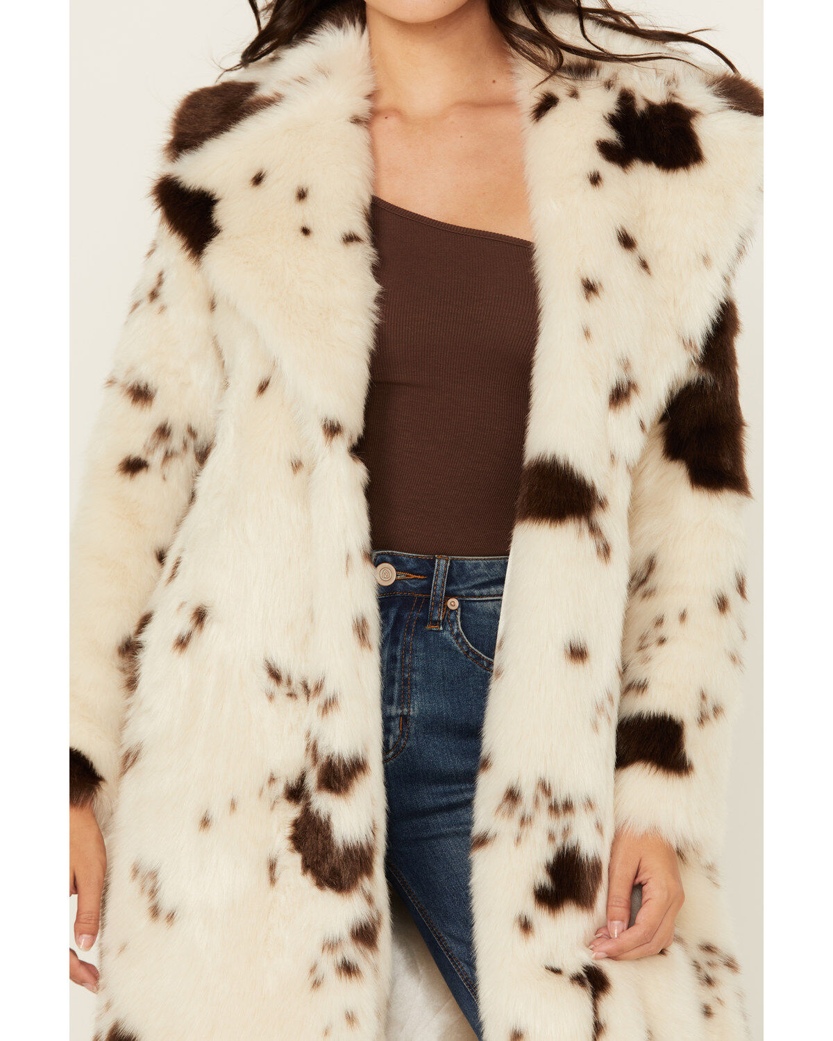 Powder River Outfitters Women's Cow Print Duster Faux Fur Coat