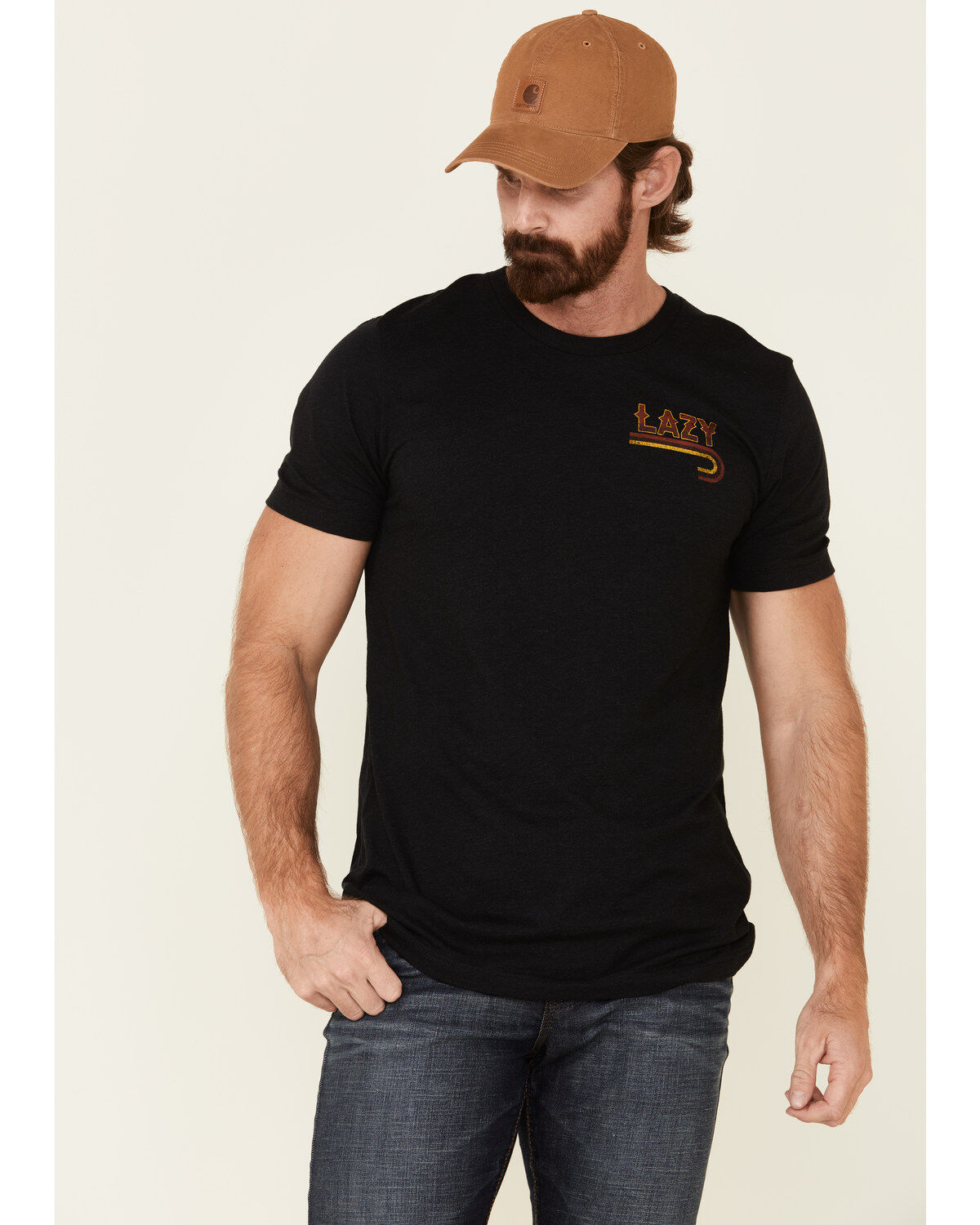 Lazy J Ranch Wear Men's Black Fire J Ranch Logo Graphic T-Shirt