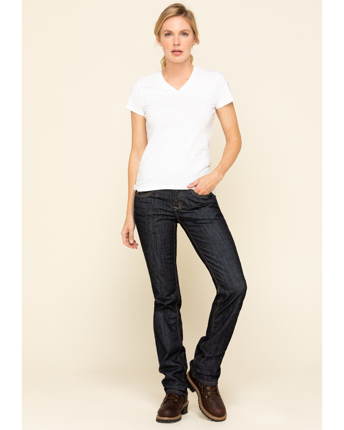 Dovetail Workwear Women's White Solid V-Neck Work Tee