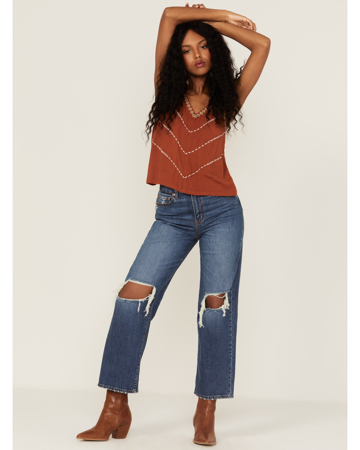 Shyanne Women's Rust Embroidered Southwestern Cami