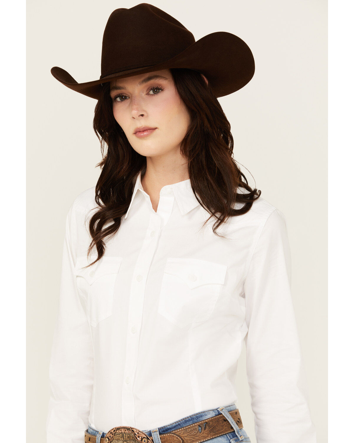 Wrangler Retro Women's Solid Long Sleeve Button-Down Stretch Western Shirt
