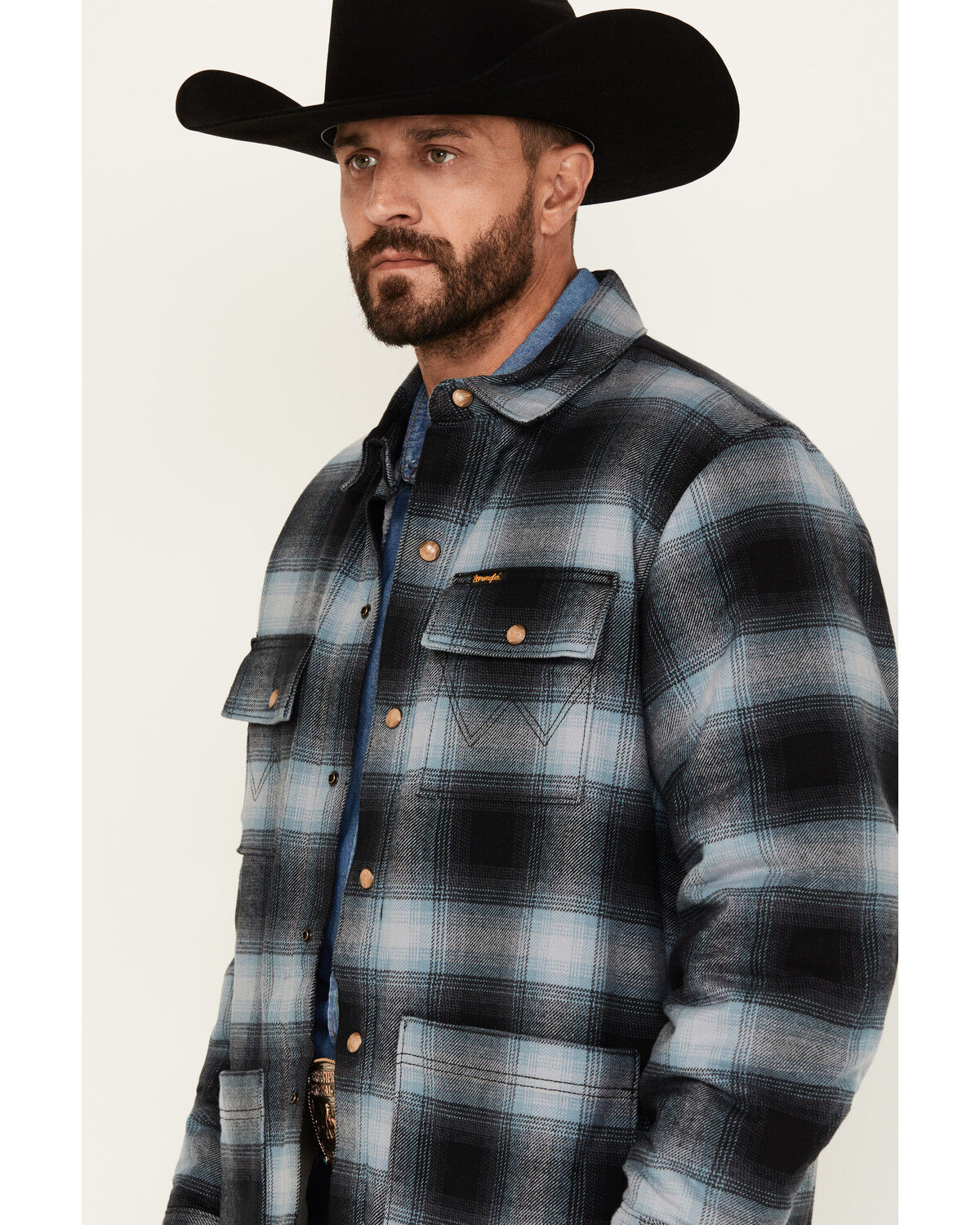 Wrangler Men's Hombre Sherpa Lined Plaid Print Snap Flannel Shirt Jacket