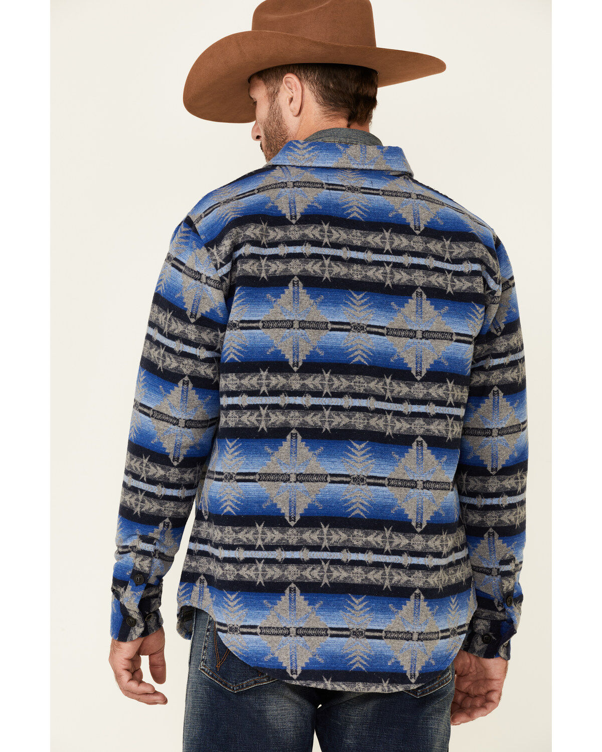 Powder River Outfitters Men's Blue Southwestern Print Button-Front Wool Shirt Jacket