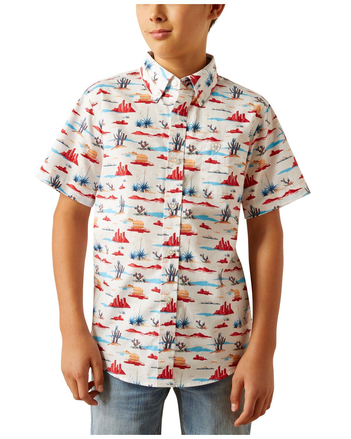 Ariat Boys' Desert Print Short Sleeve Button-Down Western Shirt