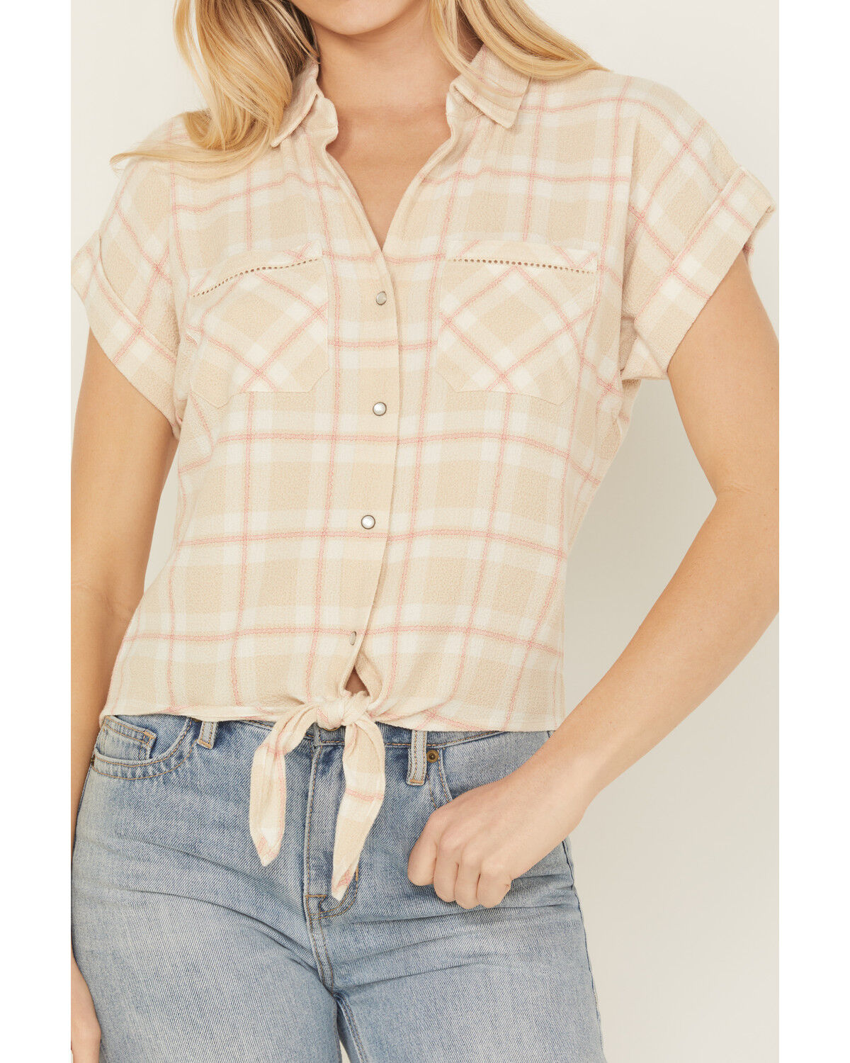 Shyanne Women's Plaid Print Tie-Front Camp Shirt