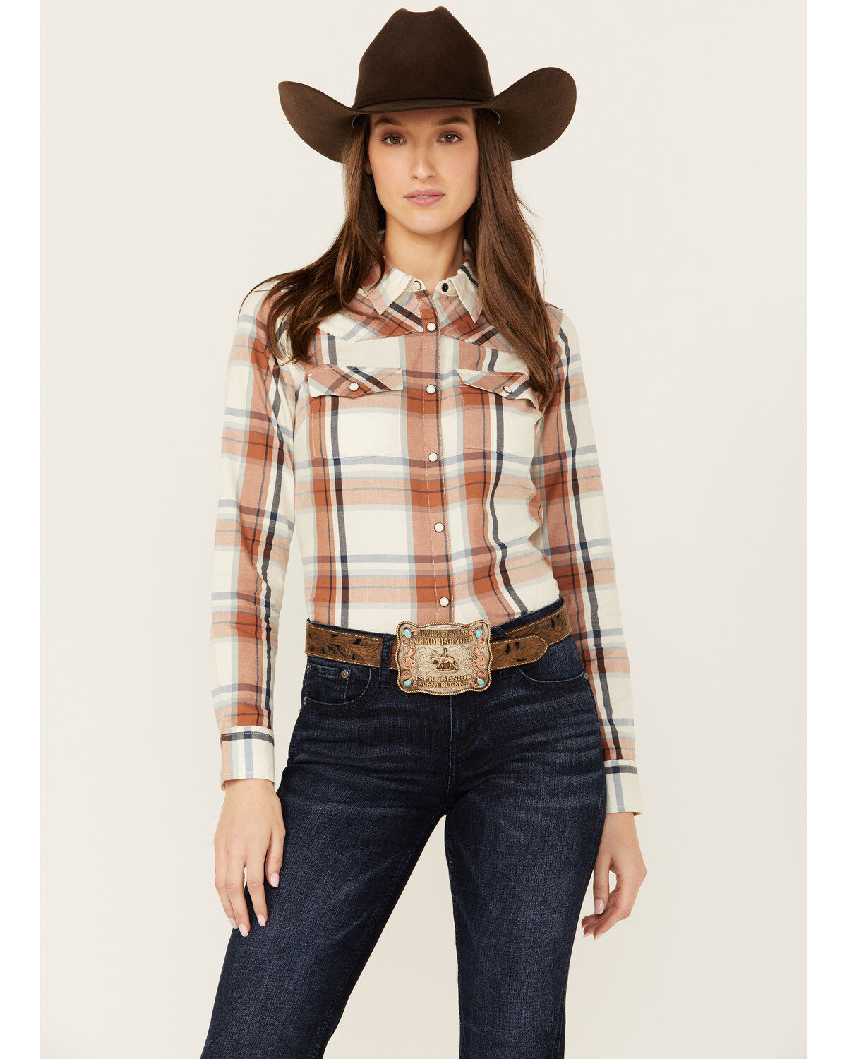 Shyanne Women's Lander Plaid Print Long Sleeve Snap Western Shirt