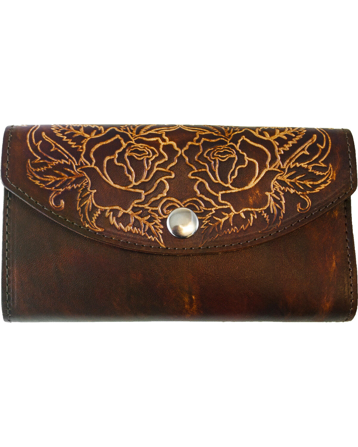 Western Express Women's Rose Tooled Leather Organizer Wallet