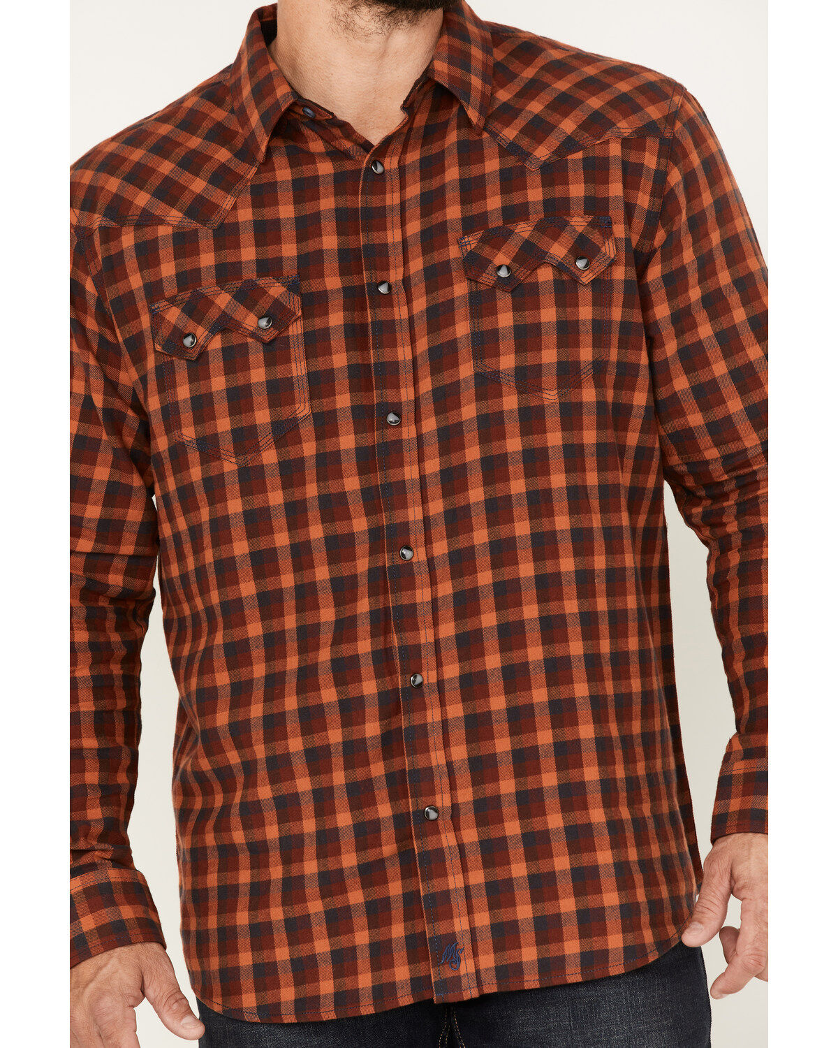 Moonshine Spirit Men's Burning Flame Plaid Print Long Sleeve Snap Western Flannel Shirt