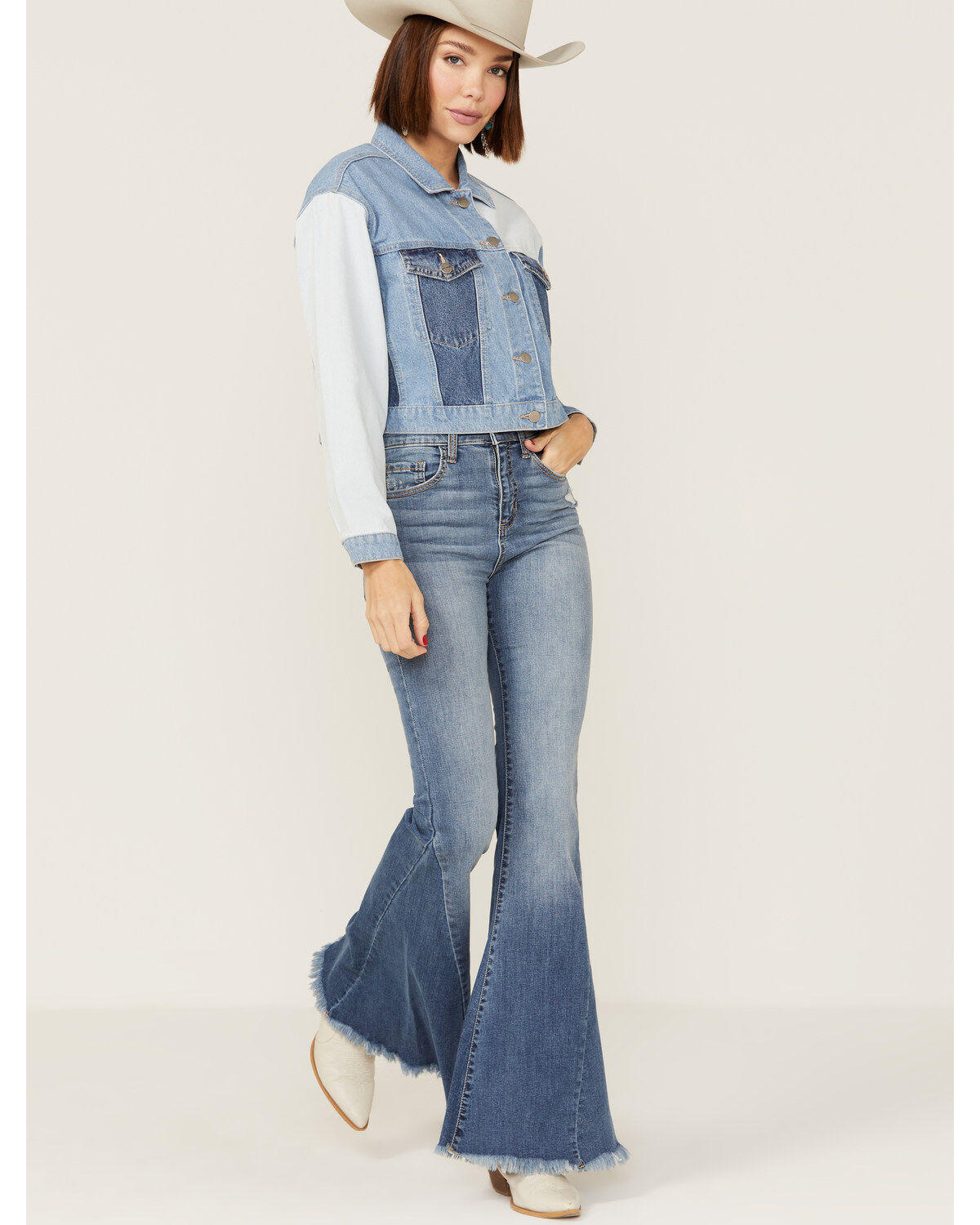 Driftwood Women's Colorblock Cropped Denim Jean Jacket