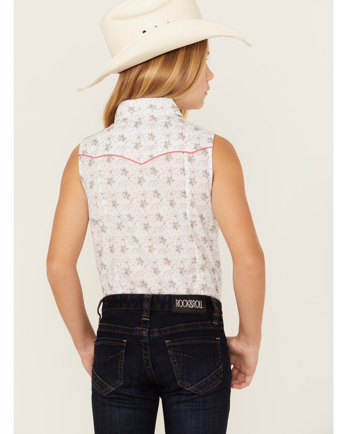Rock & Roll Denim Girls' Floral Print Sleeveless Snap Western Shirt
