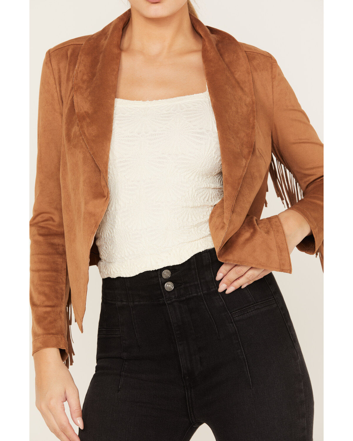 Shyanne Women's Crop Fringe Faux Suede Jacket