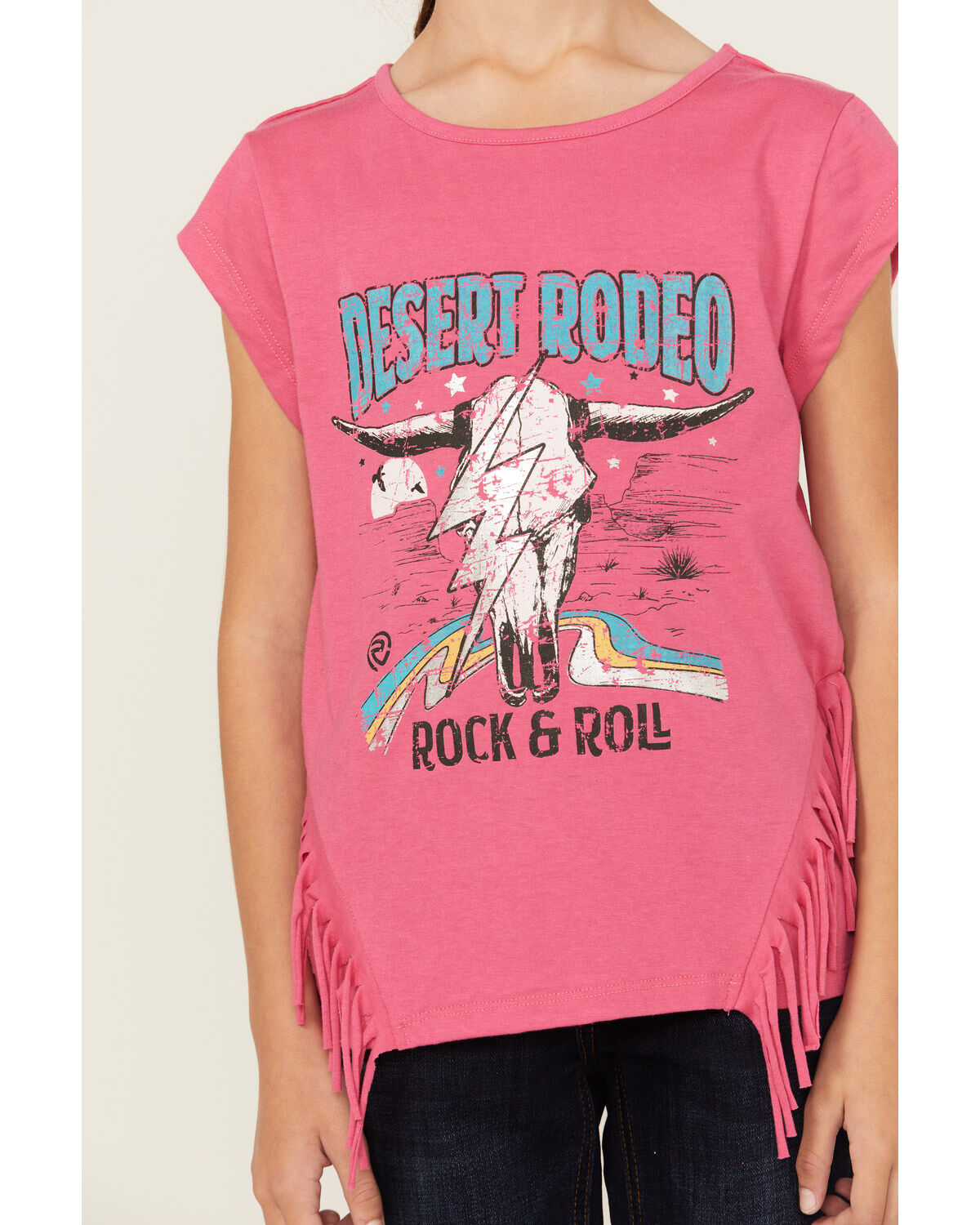 Rock & Roll Denim Girls' Steer Head Fringe Short Sleeve Tee