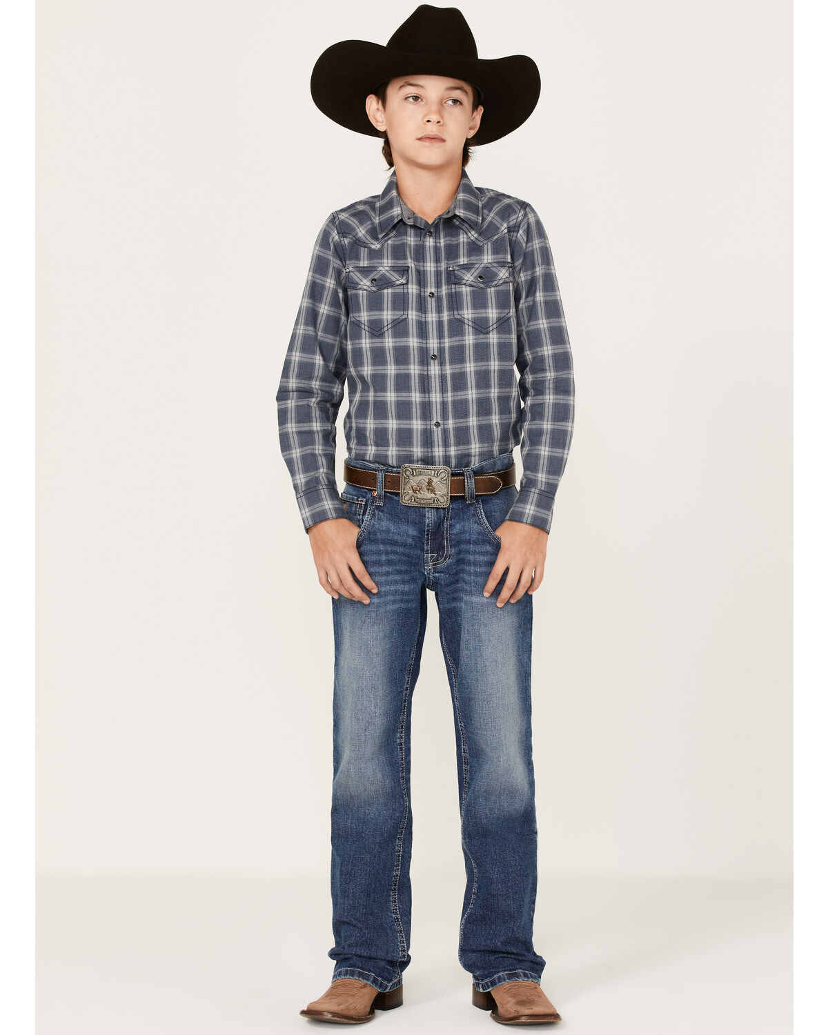 Cody James Boys' Plaid Print Long Sleeve Western Snap Shirt