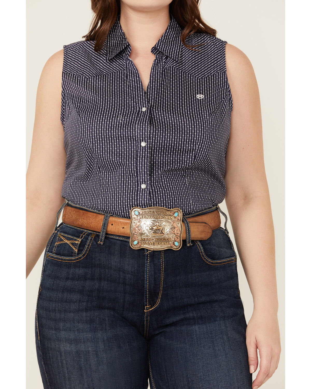 Roper Women's Amarillo Poplin Sleeveless Snap Western Shirt - Plus