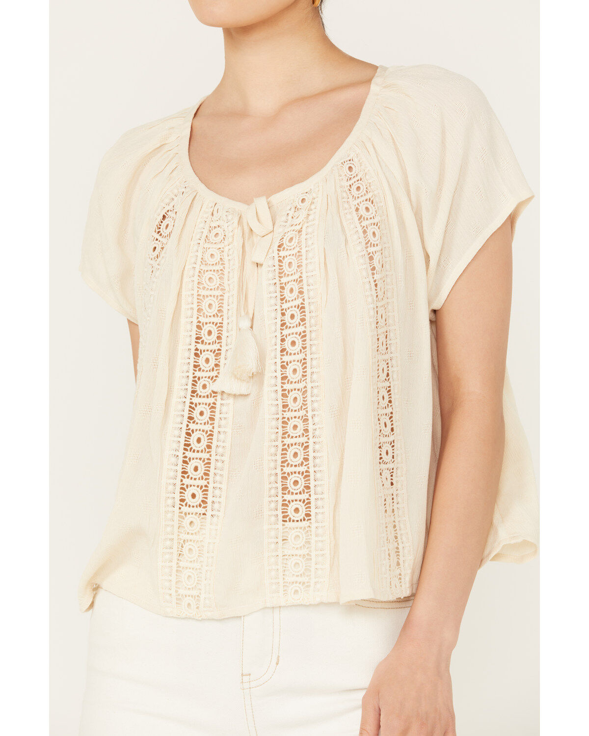 Band of the Free Women's Crochet Trim Peasant Top