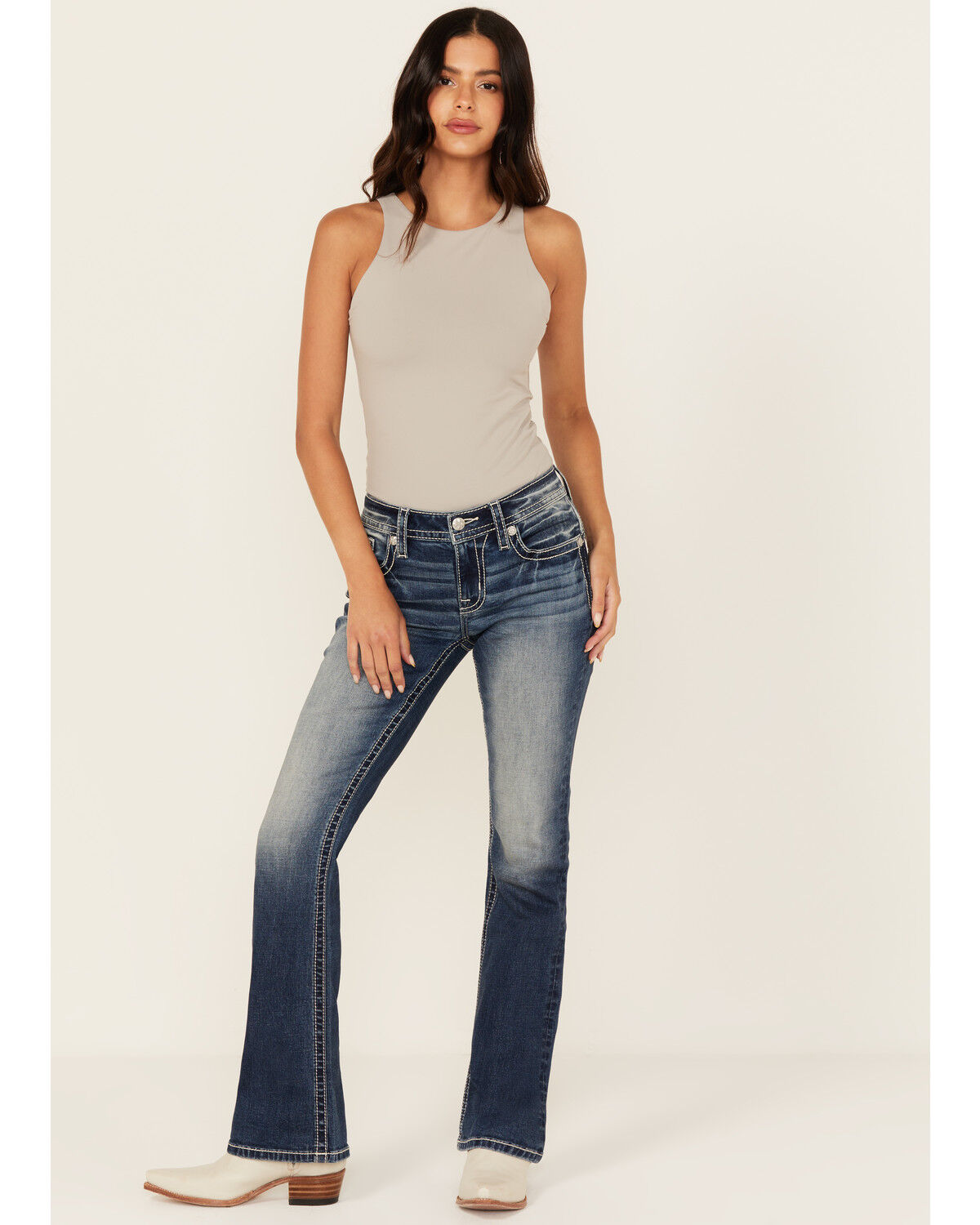 Miss Me Women's Dark Wash Embroidered Bootcut Stretch Denim Jeans