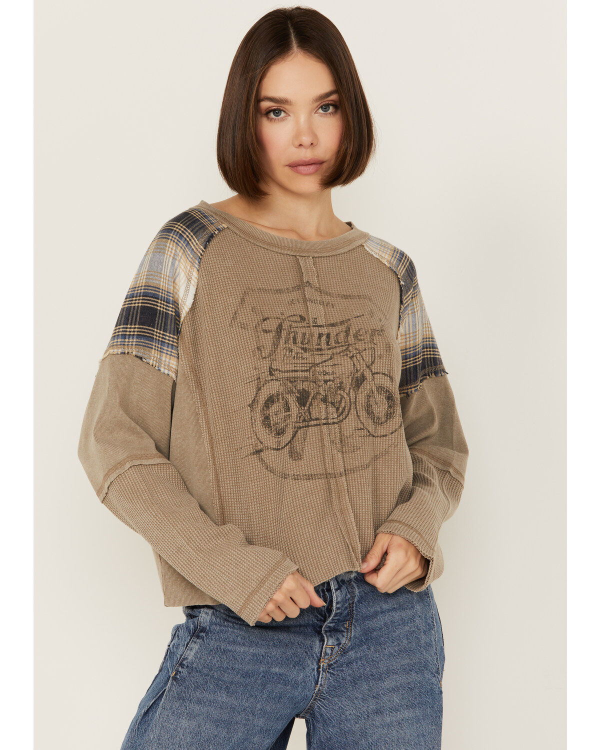 Originality Women's Plaid Long Sleeve Graphic Shirt