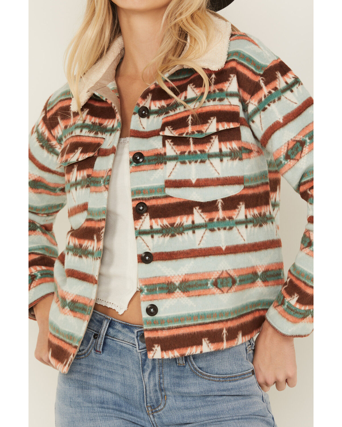 Rock & Roll Denim Women's Southwestern Print Sherpa Jacket