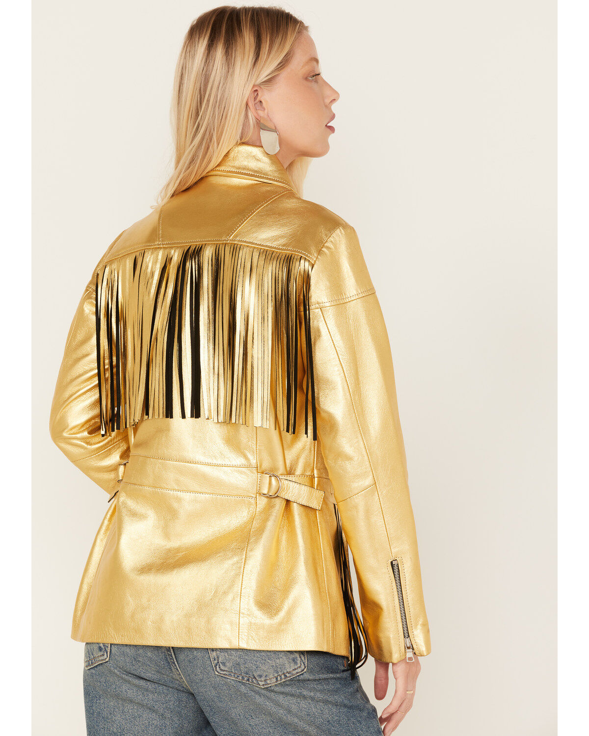 DANCASSAB Women's Fringe Leather Dixie Jacket