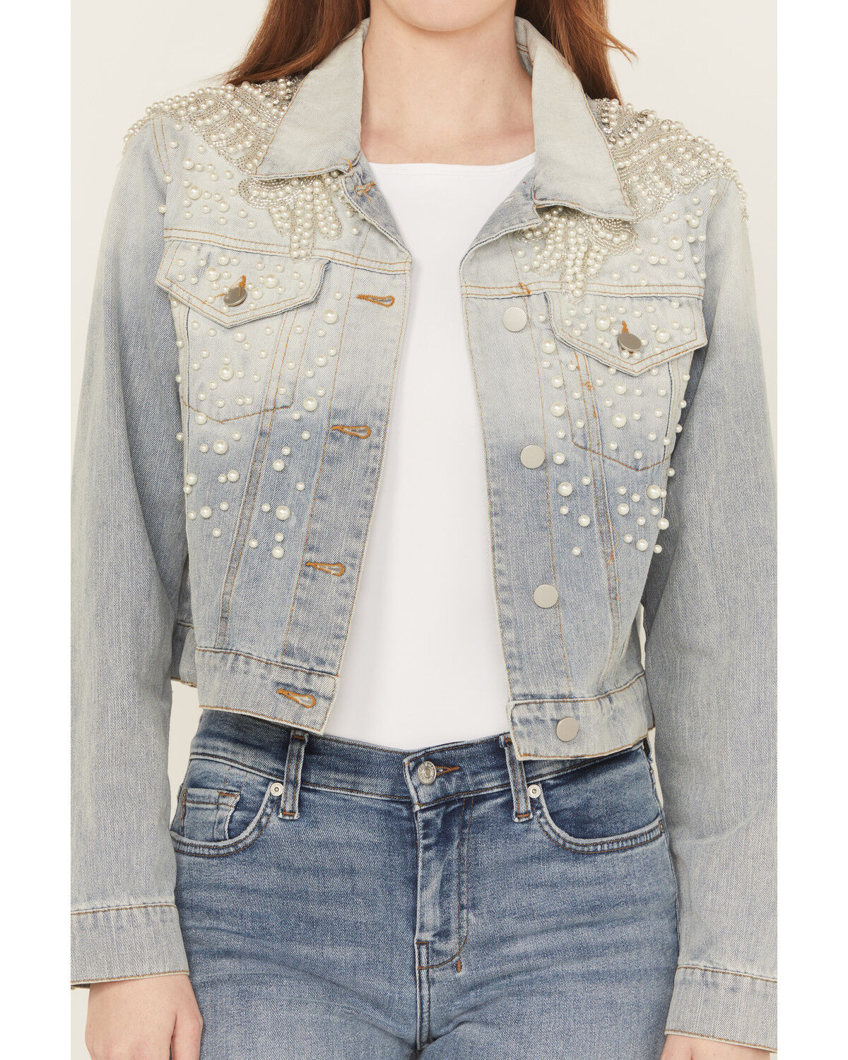 Saints & Hearts Women's Light Wash Embellished Denim Jacket