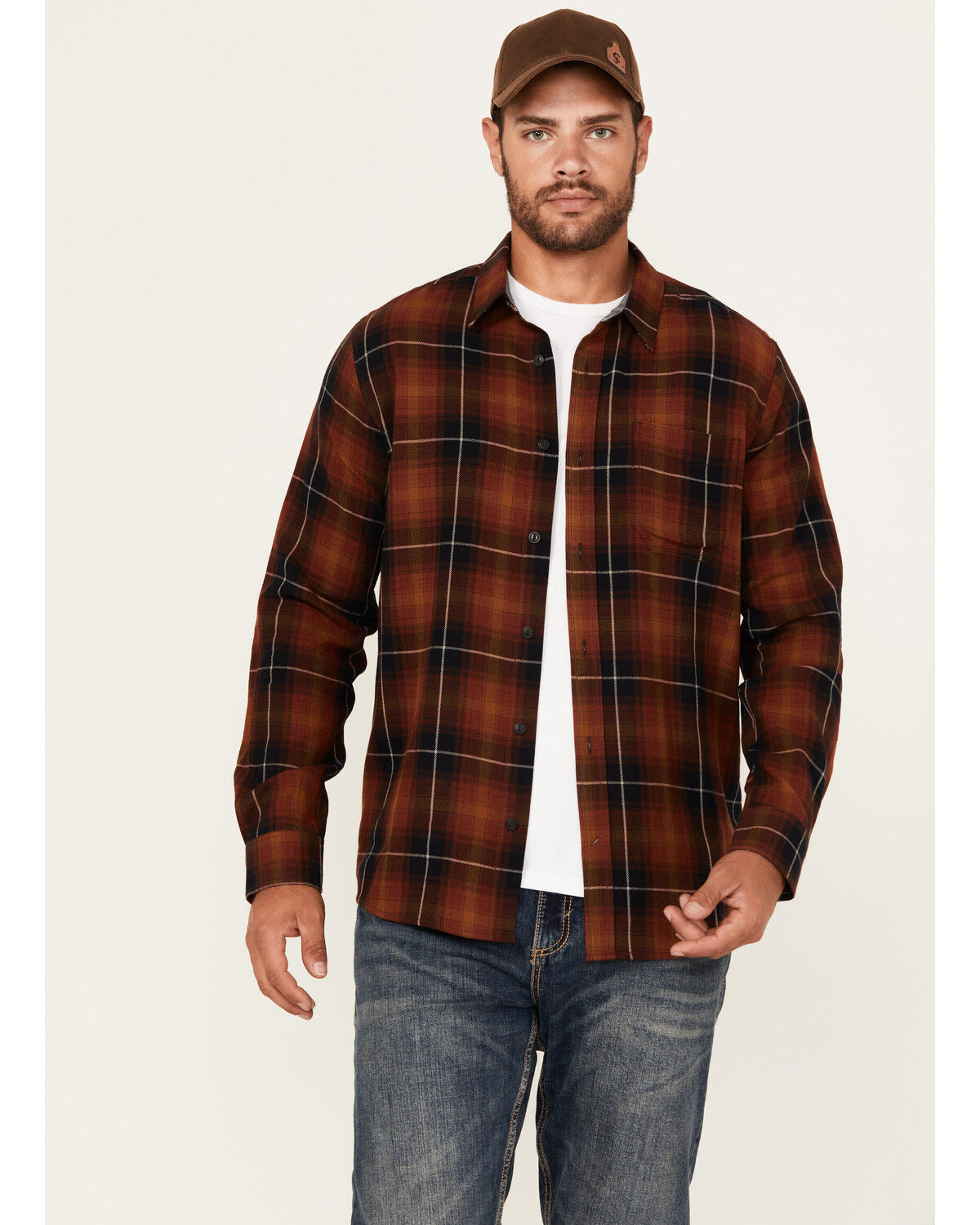 Brothers and Sons Men's Bask Plaid Print Long Sleeve Button-Down Western Shirt