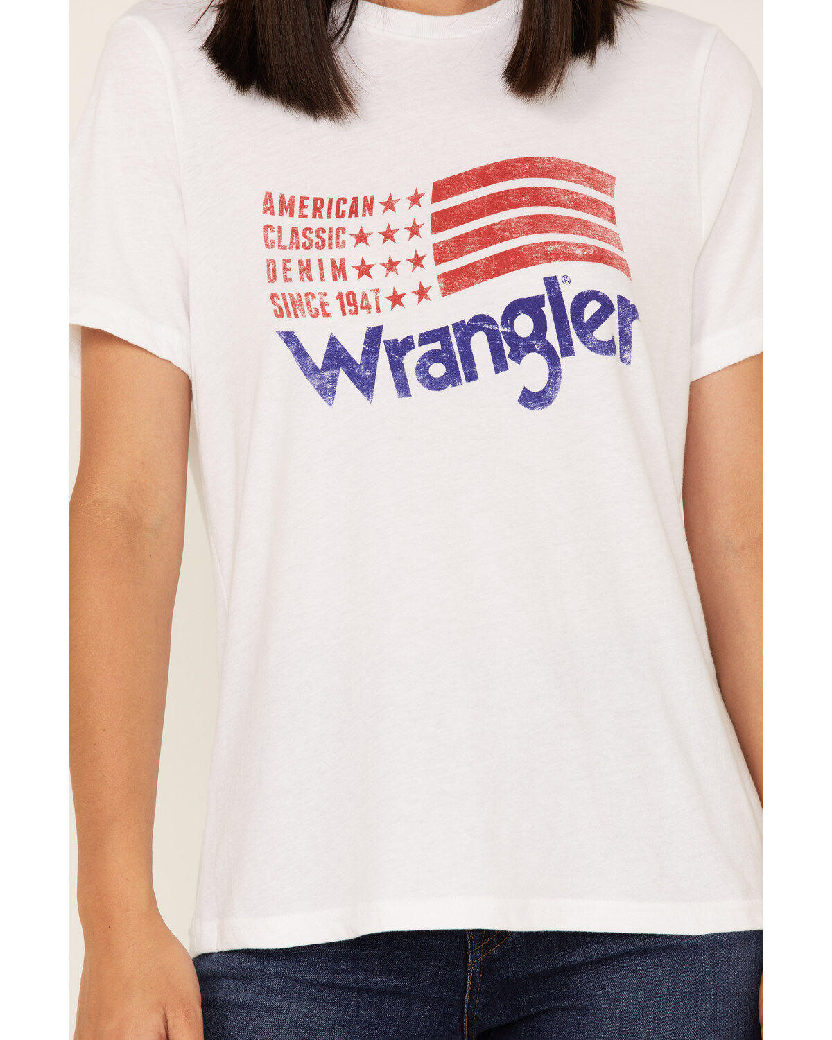Wrangler Women's Vintage Americana Flag Logo Graphic Tee