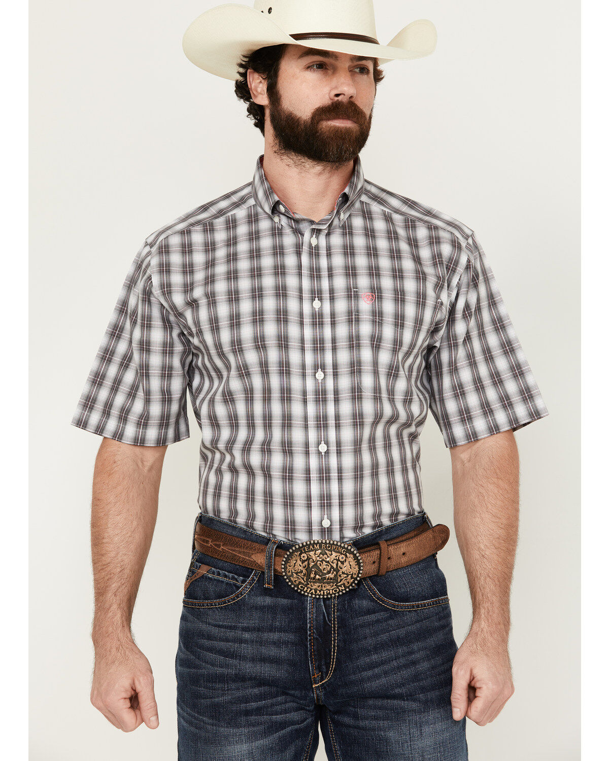 Ariat Men's Berkley Ombre Plaid Print Short Sleeve Button-Down Western Shirt