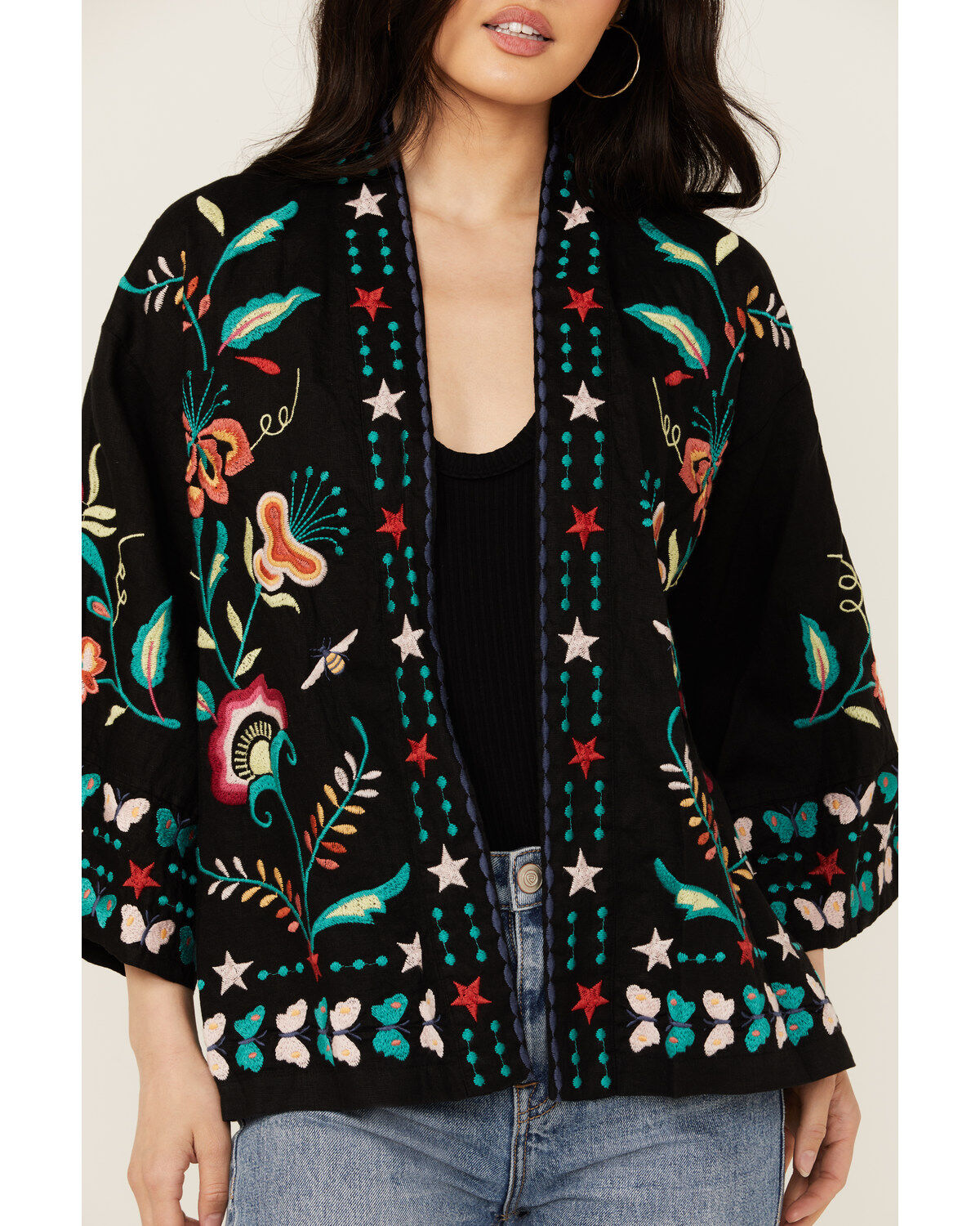 Johnny Was Women's Embroidered Cropped Kimono