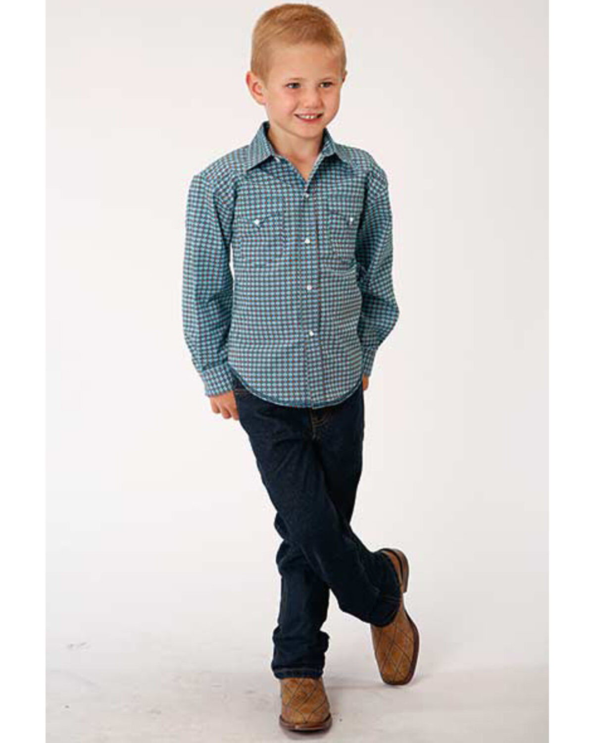 West Made Boys' Central Geo Print Long Sleeve Western Shirt
