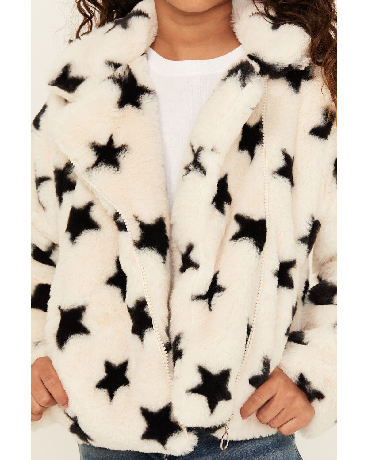 Urban Republic Girls' Star Print Faux Fur Moto Jacket