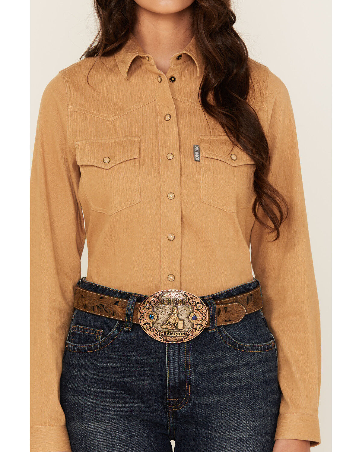 Outback Trading Co Women's Solid Knit Long Sleeve Snap Western Shirt