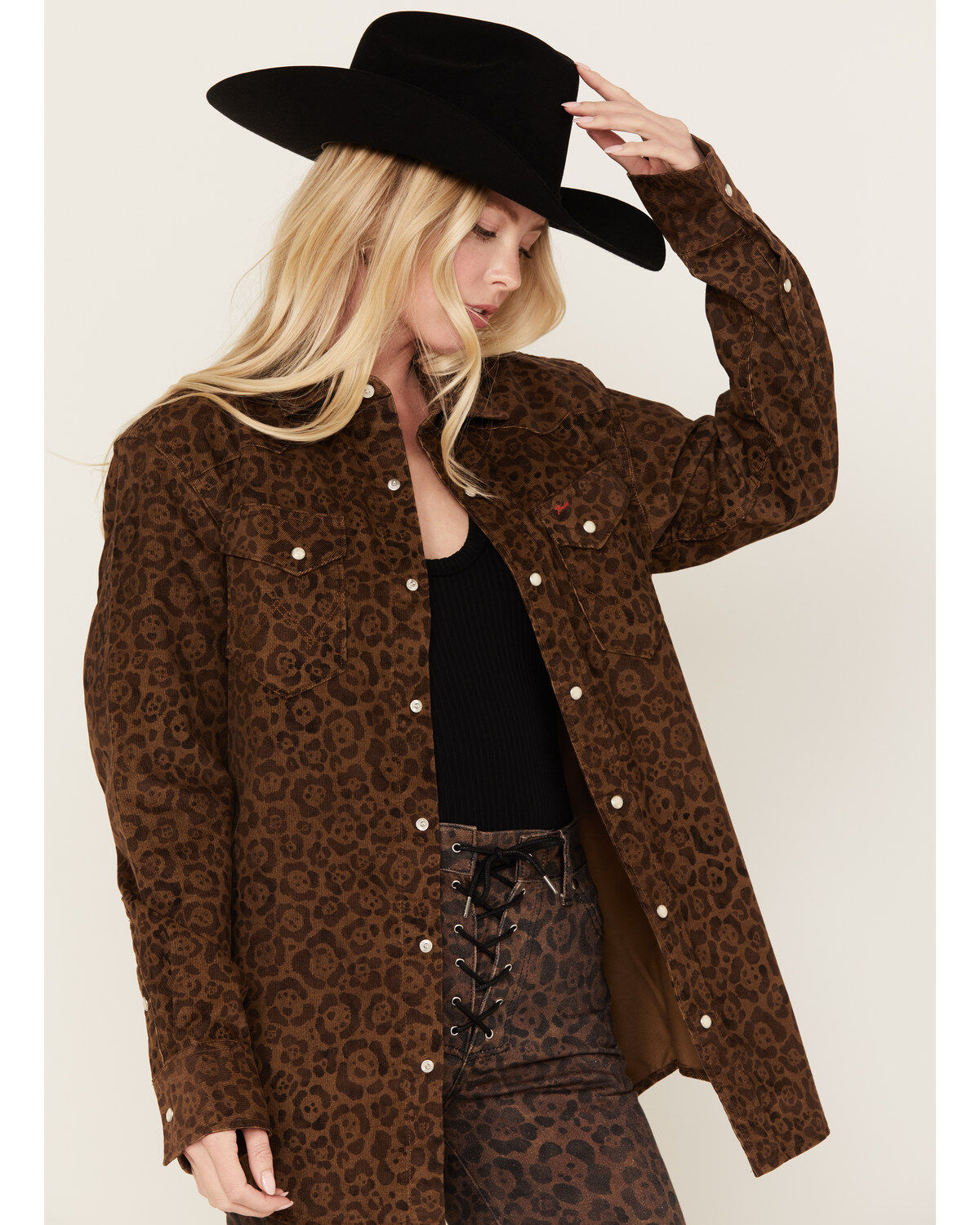 Wrangler X Fender Women's Leopard Print Long Sleeve Snap Shirt