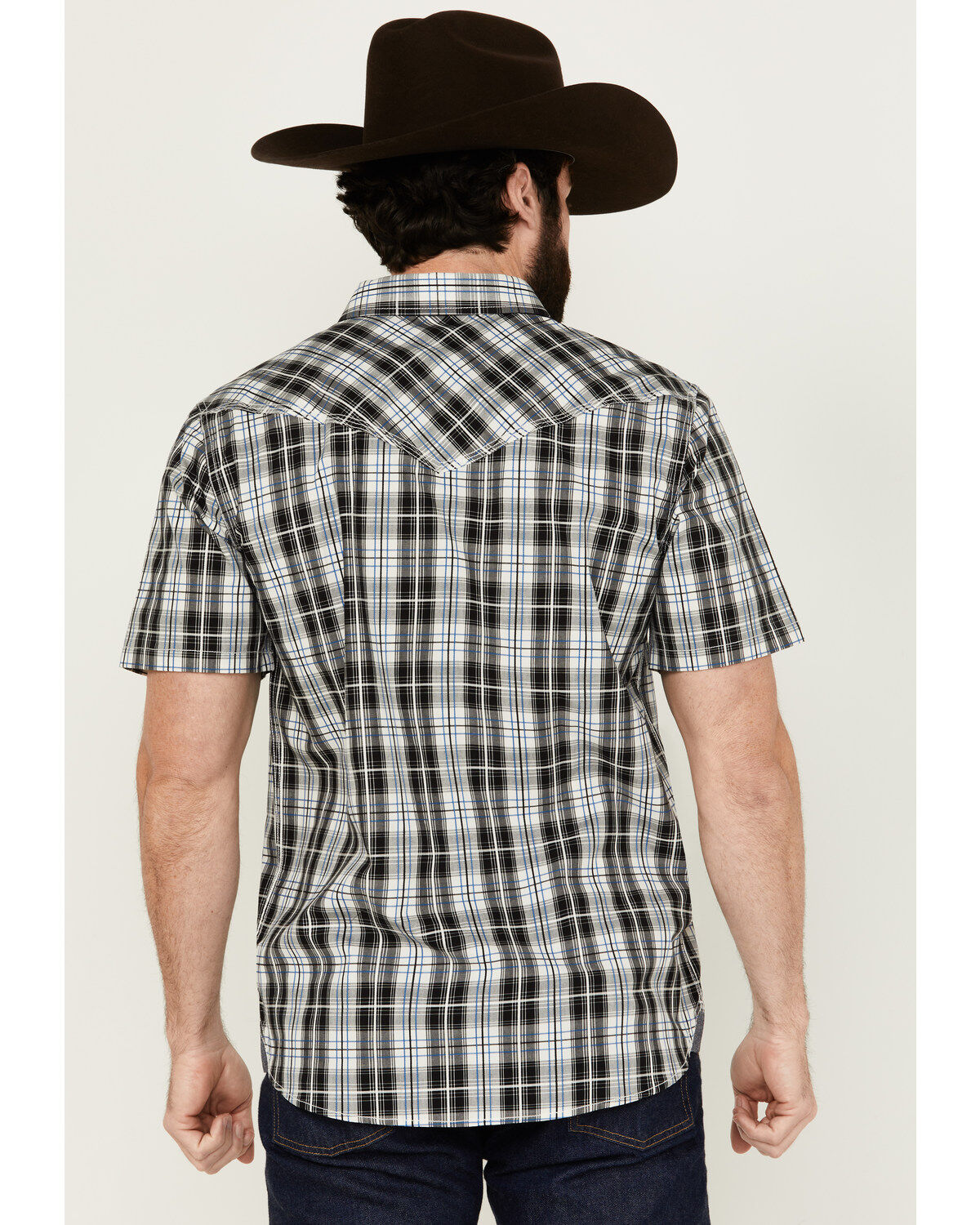 Moonshine Spirit Men's Macho Plaid Print Short Sleeve Snap Western Shirt