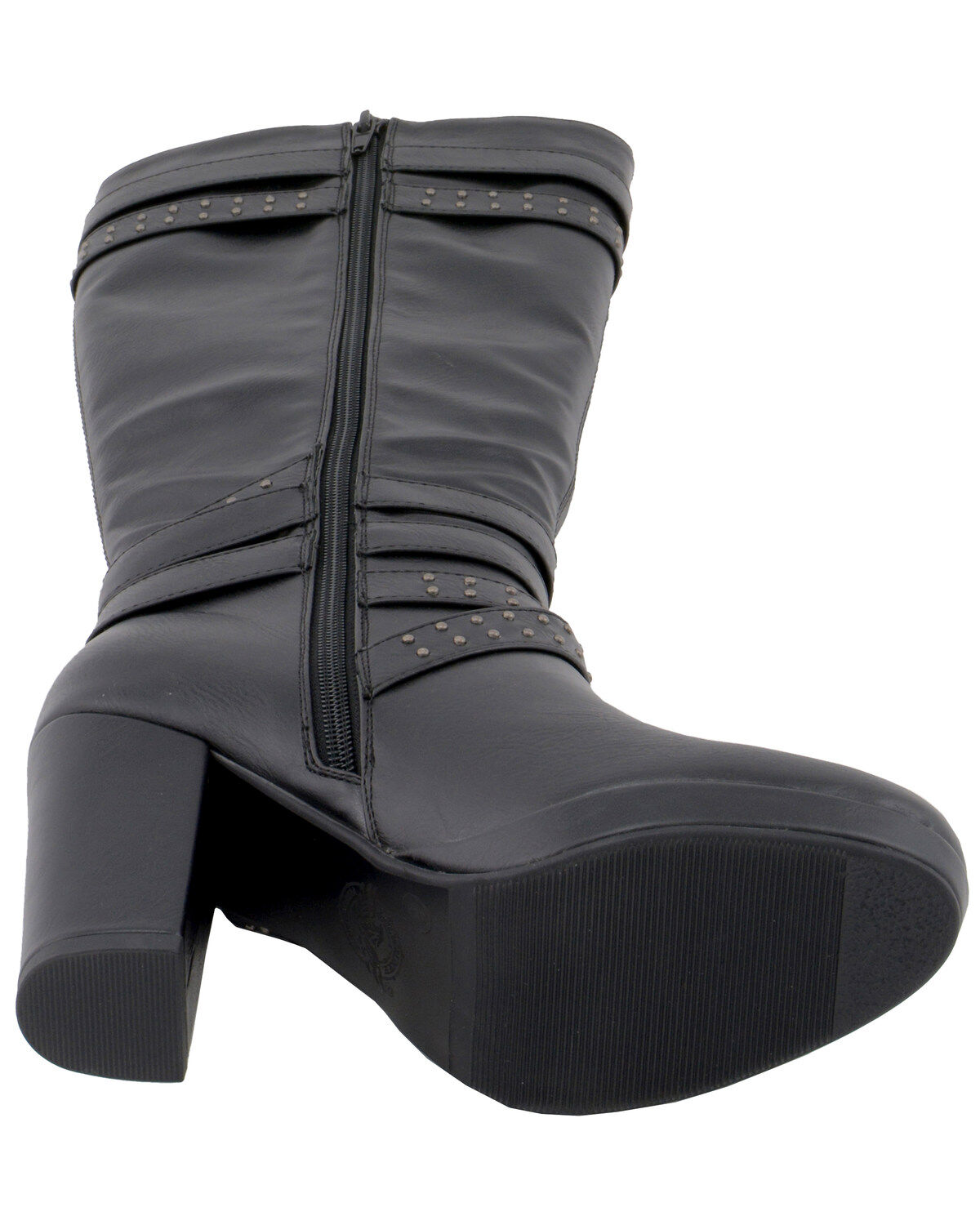 Milwaukee Leather Women's Platform Heel Studded Strap Boot - Round Toe