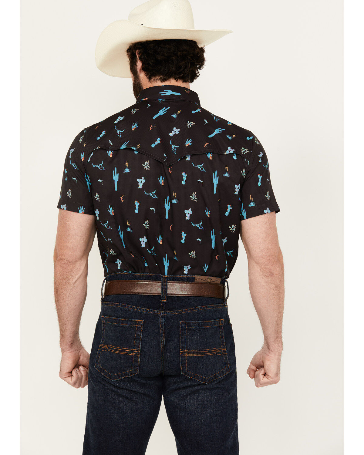 Rock & Roll Denim Men's Tek Cactus Print Short Sleeve Snap Western Shirt