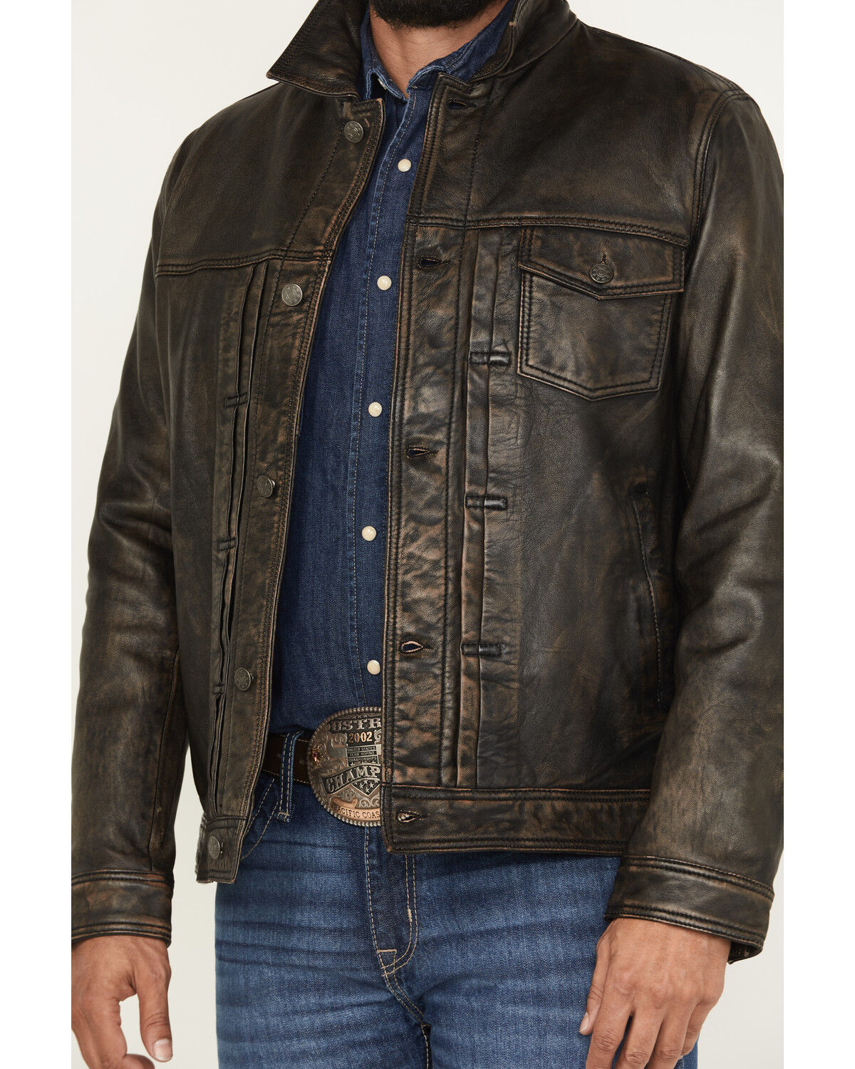 Scully Men's Distressed Leather Trucker Jacket