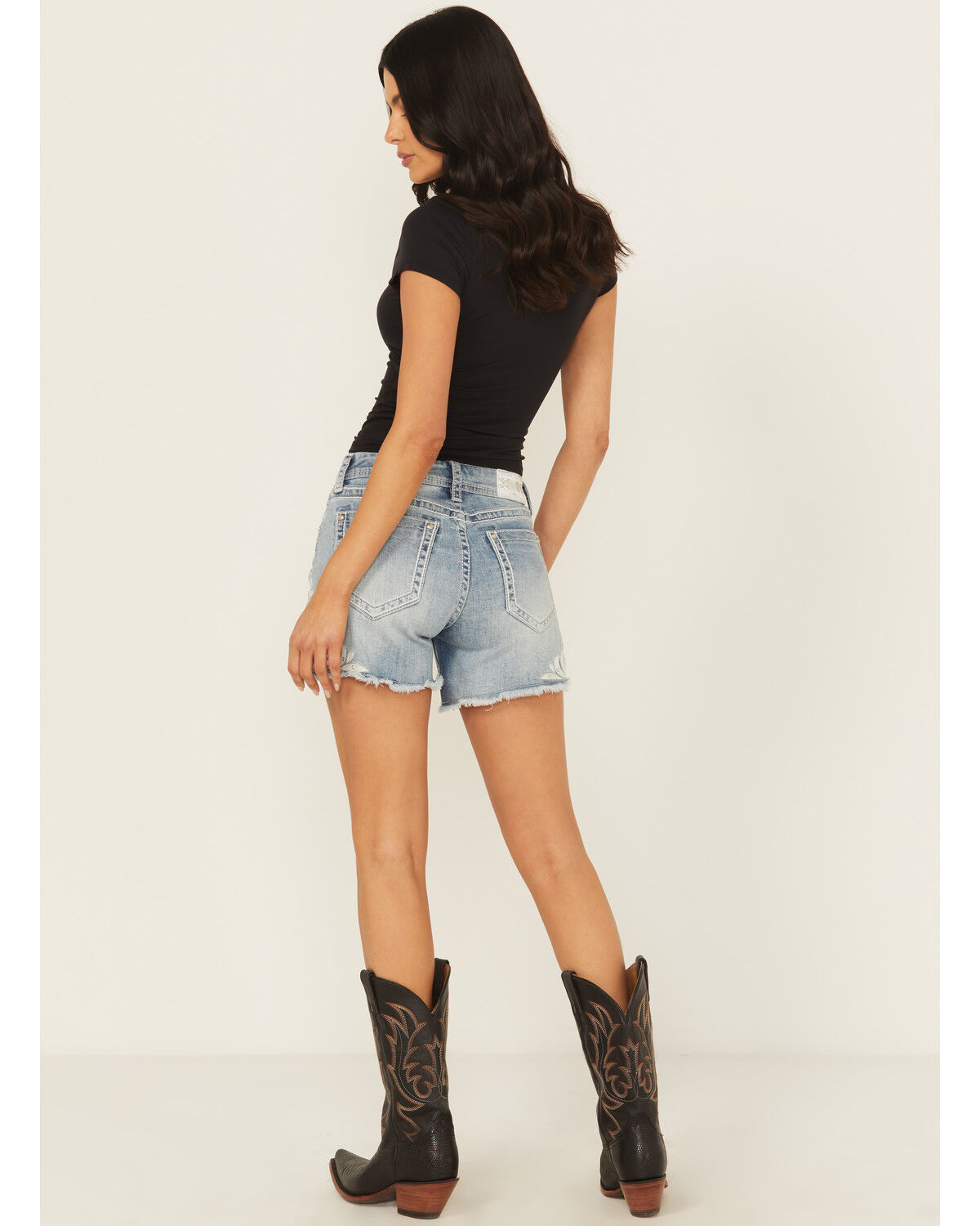 Grace In LA Women's Embellished Light Wash Mid Rise Cutoff Stretch Denim Shorts