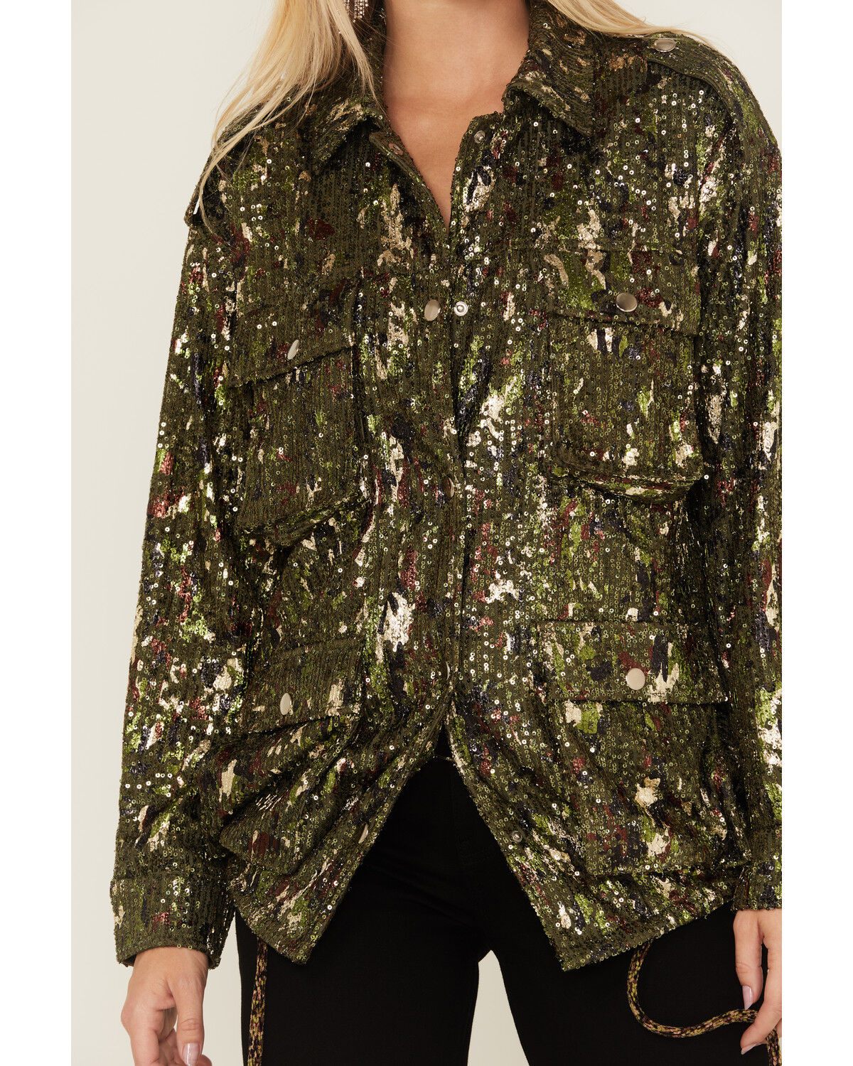 Miss Me Women's Camo Print Sequins Utility Jacket