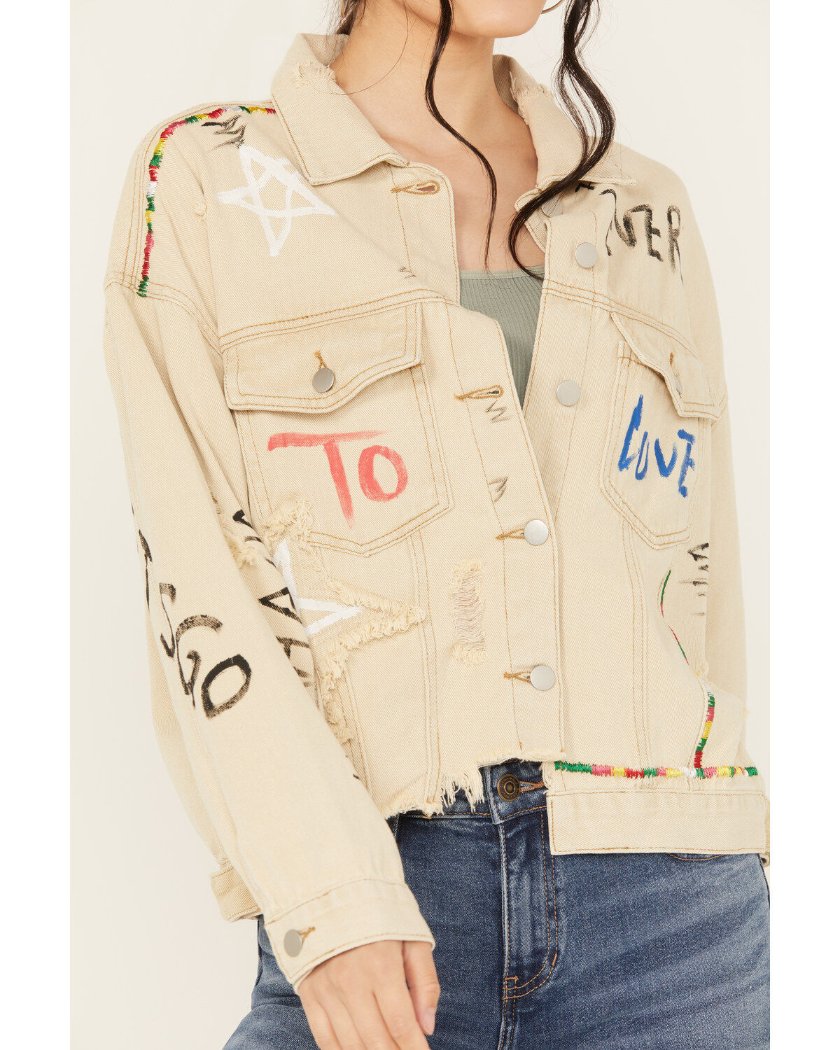 POL Women's Drawing Embellished Jacket